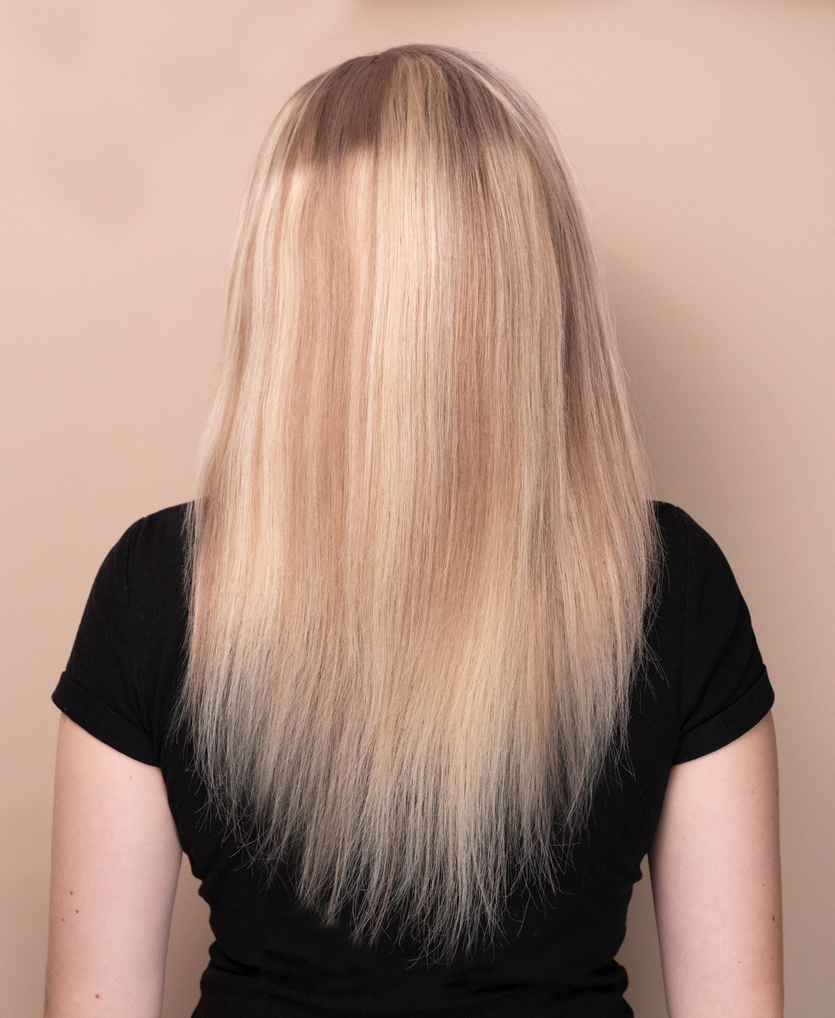 lace front human wig - 14" rooted blonde with highlights.