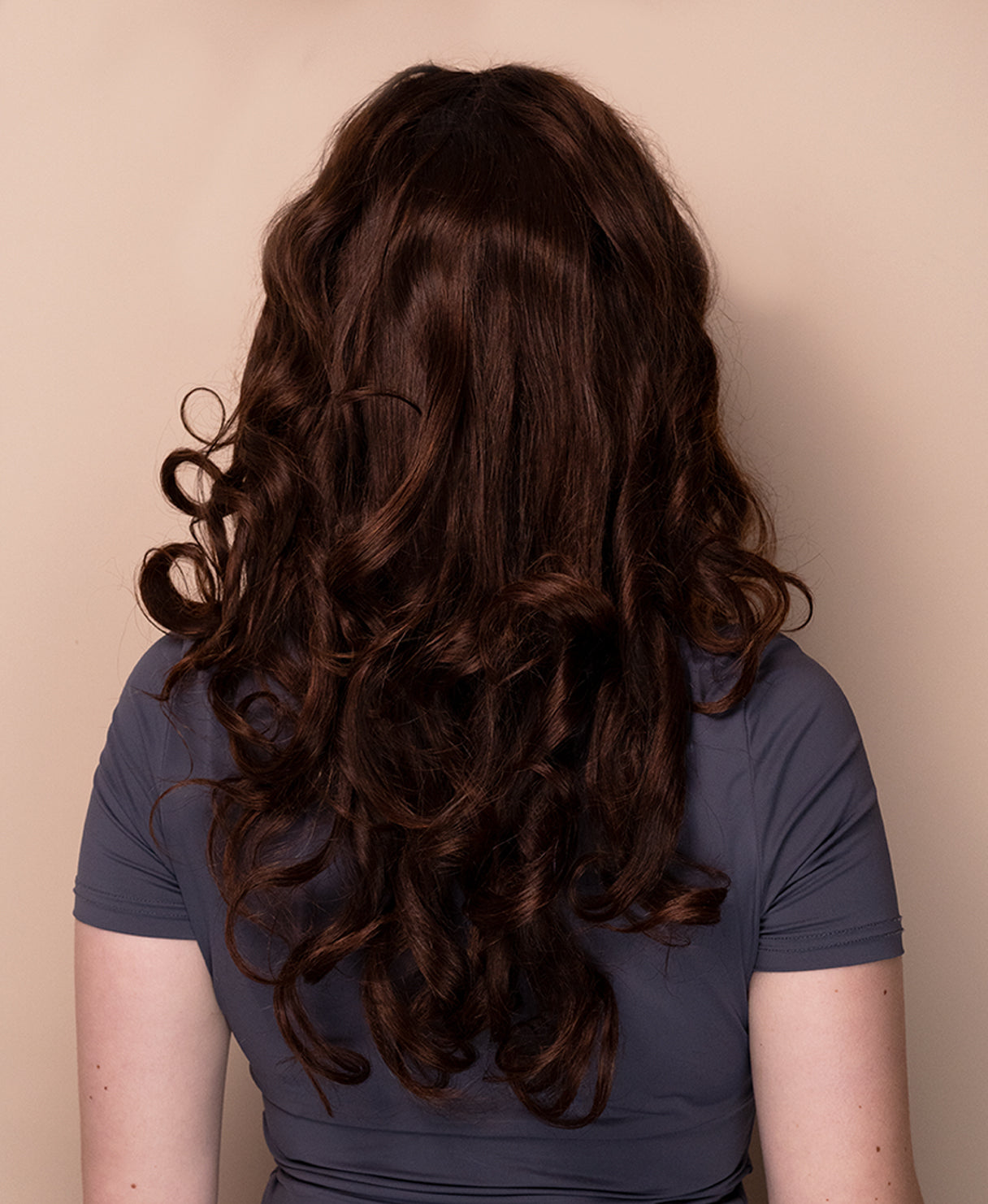 lace front human wig - 18" chocolate brown with moneypiece highlights.