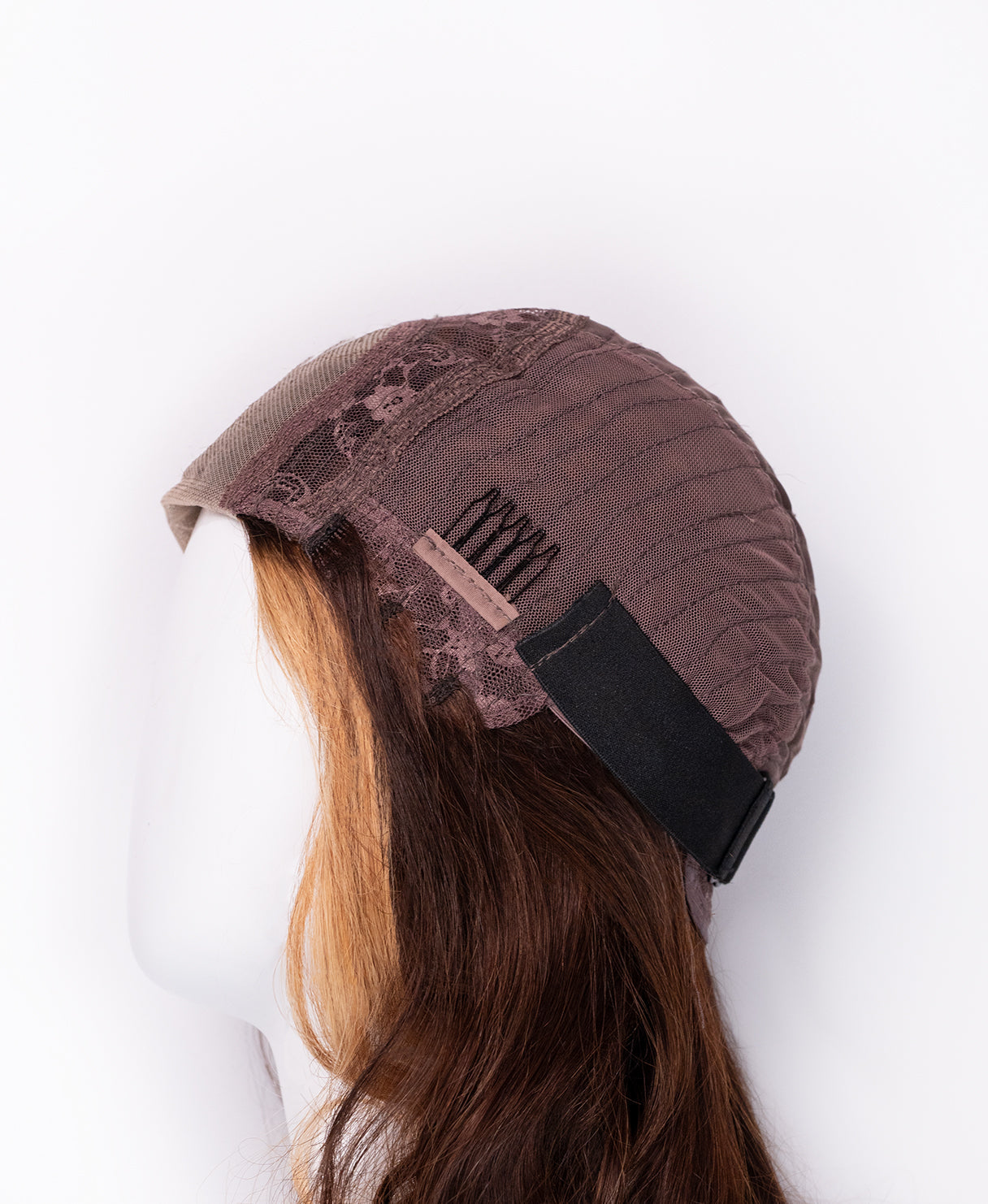 lace front human wig - 18" chocolate brown with moneypiece highlights.