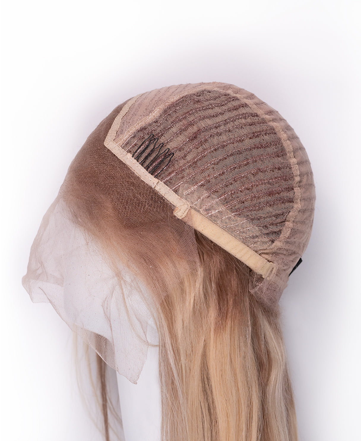 lace front human wig - 14" rooted blonde with highlights.