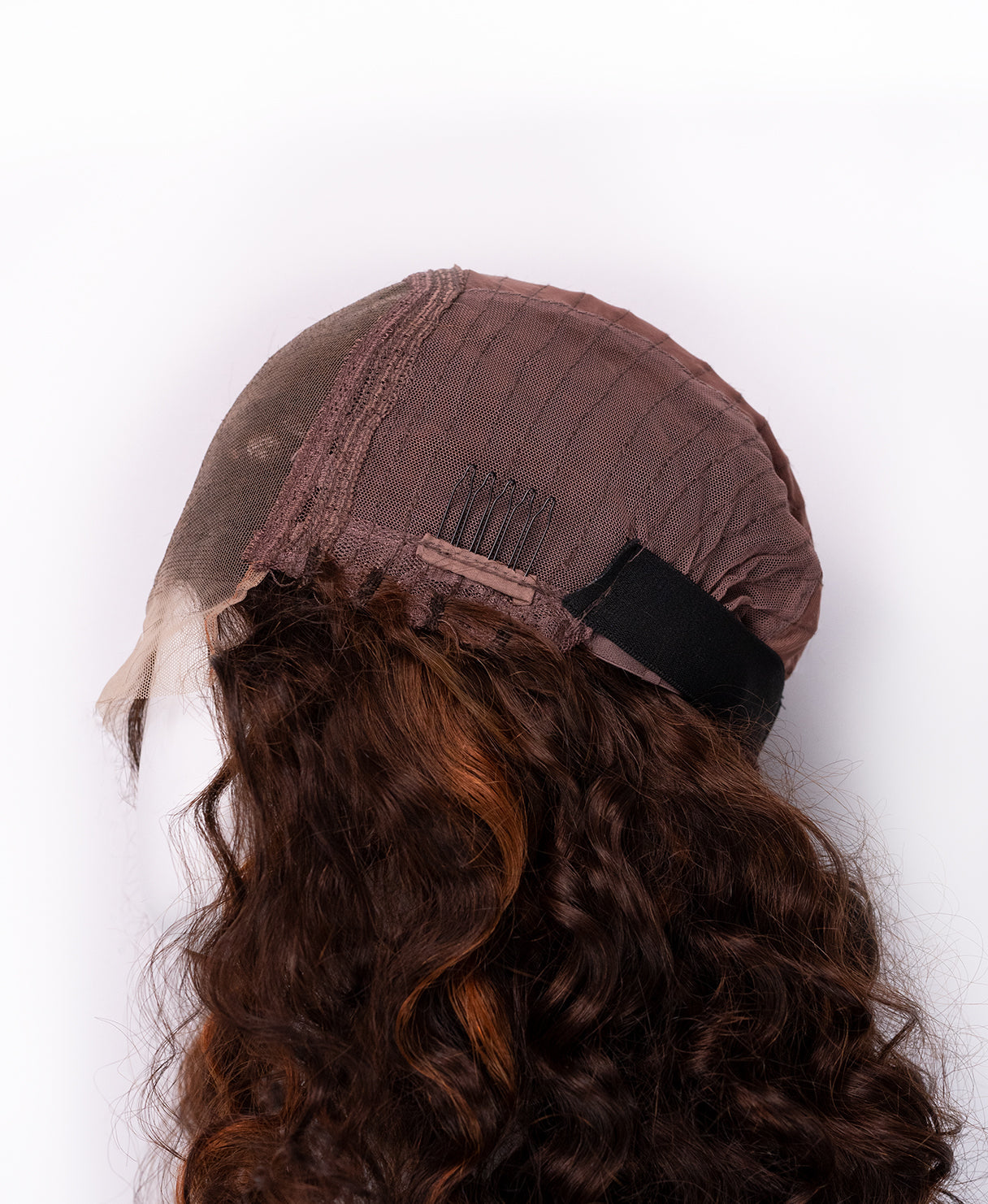 lace front human wig - 16" curly brown with highlights.