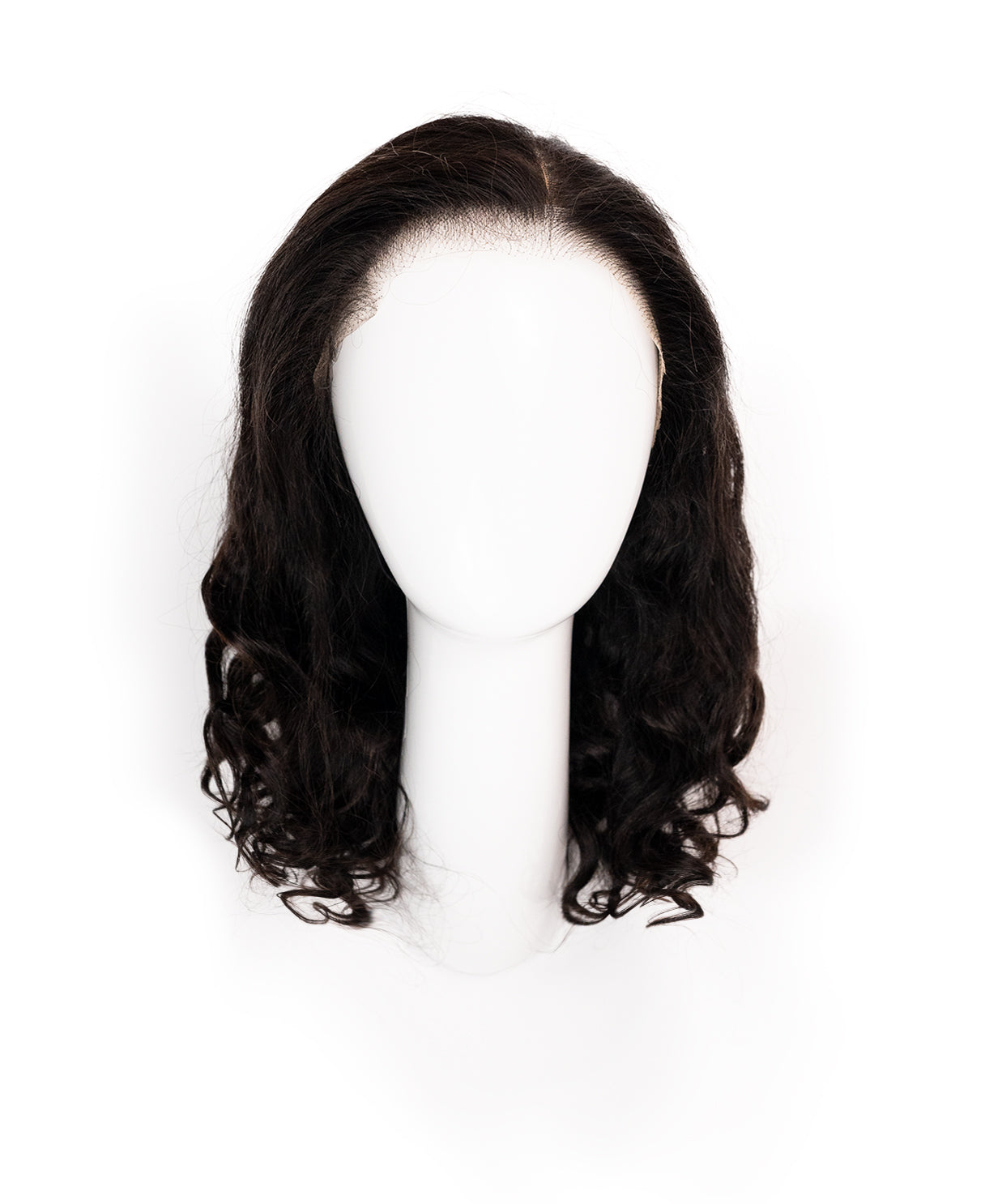 put on & go pre-cut lace curly human wig - 14" natural black.