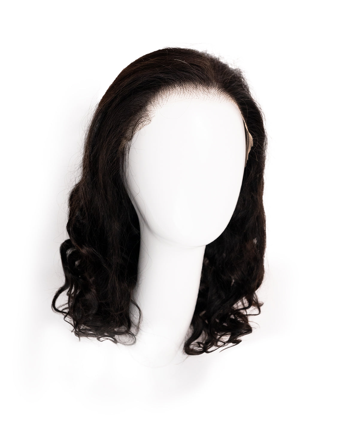 put on & go pre-cut lace curly human wig - 14" natural black.