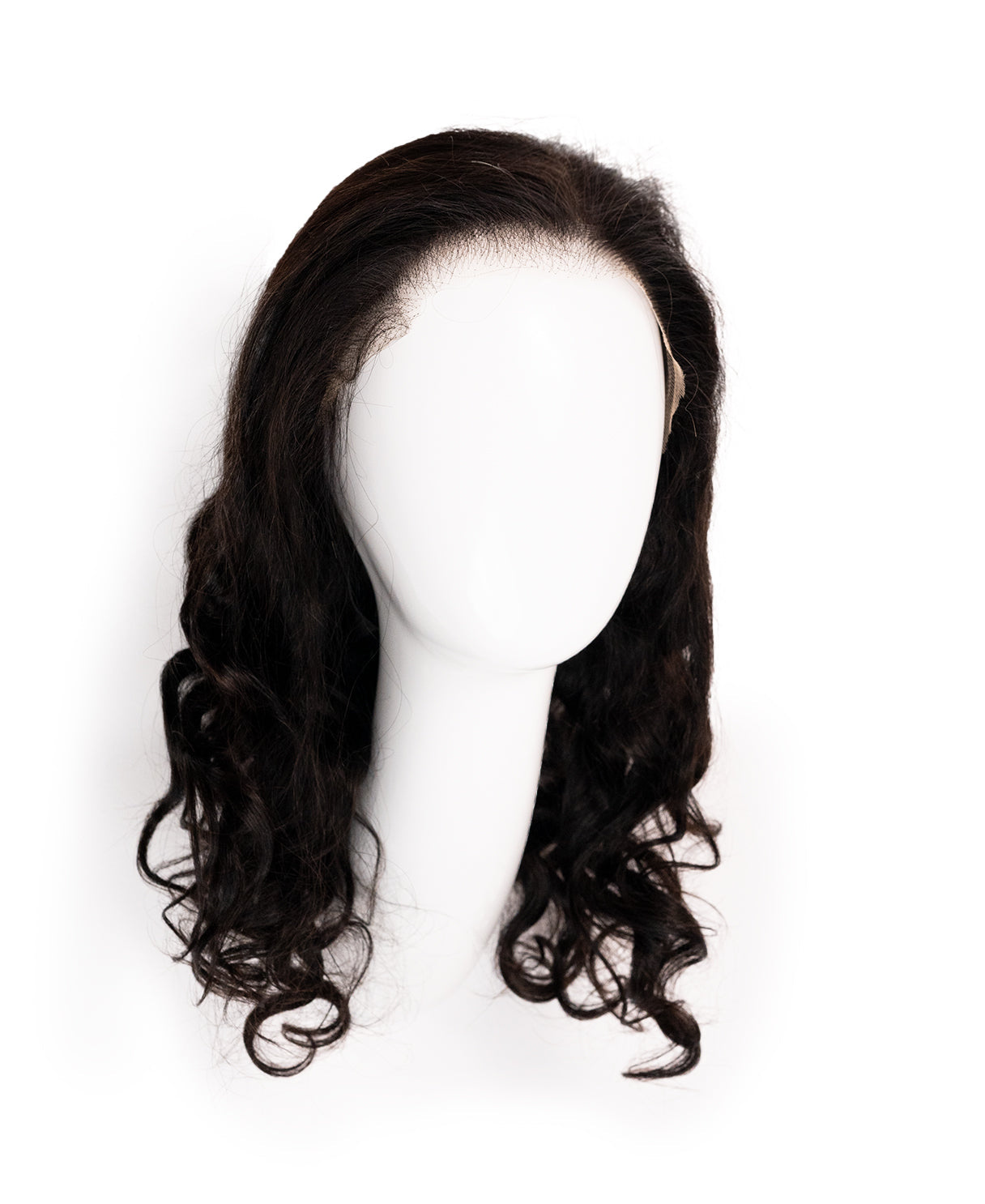 put on & go pre-cut lace curly human wig - 18" natural black.