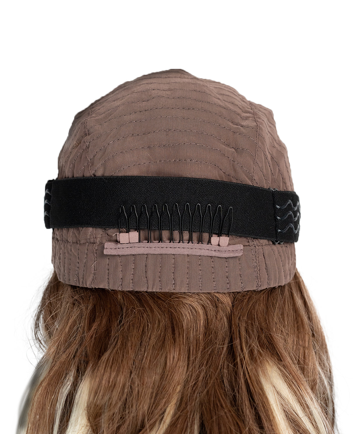 put on & go pre-cut lace wavy human wig - 20" bronzed highlights.