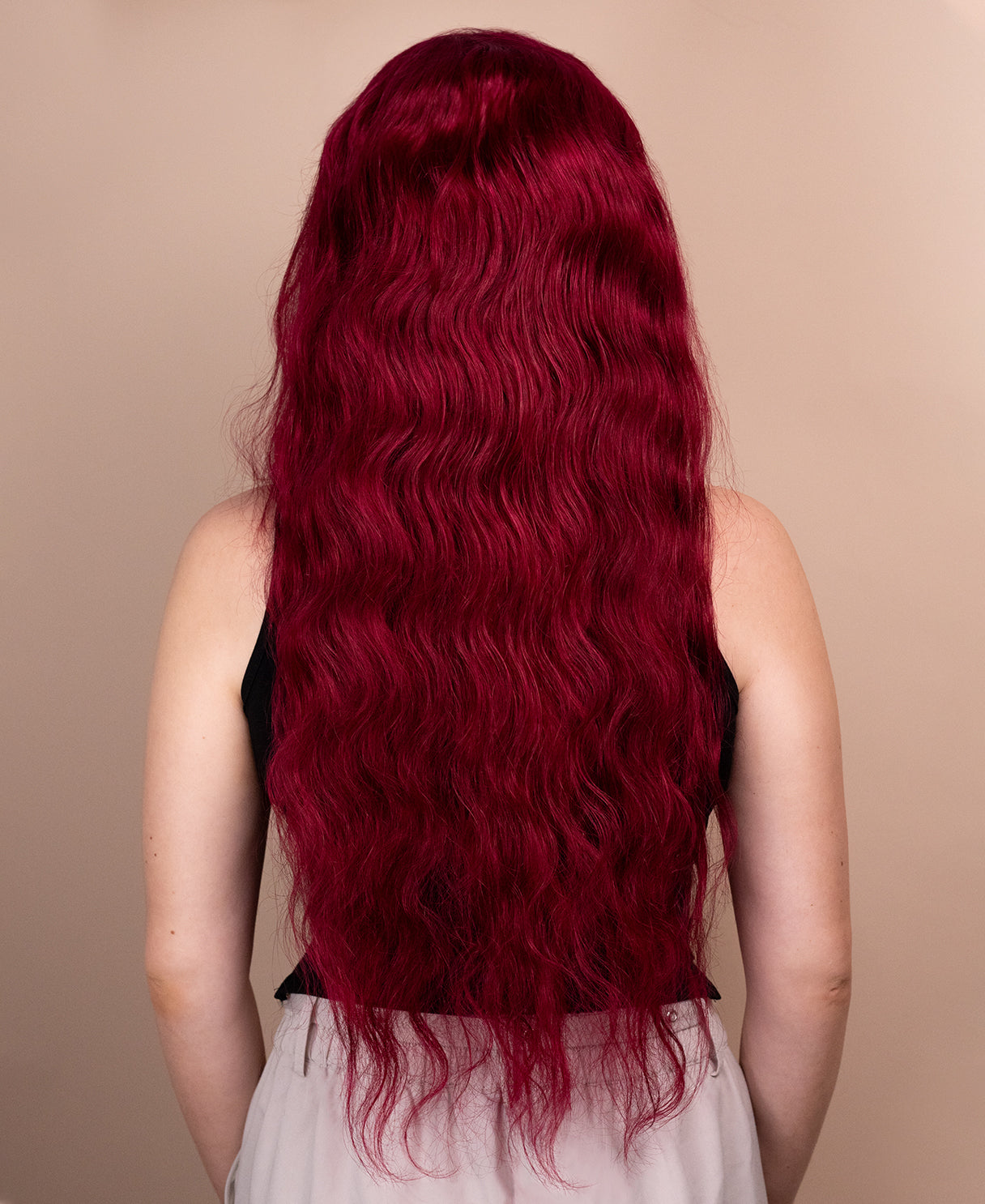 lace front human wig wavy 13x4 - 30" cherry red.