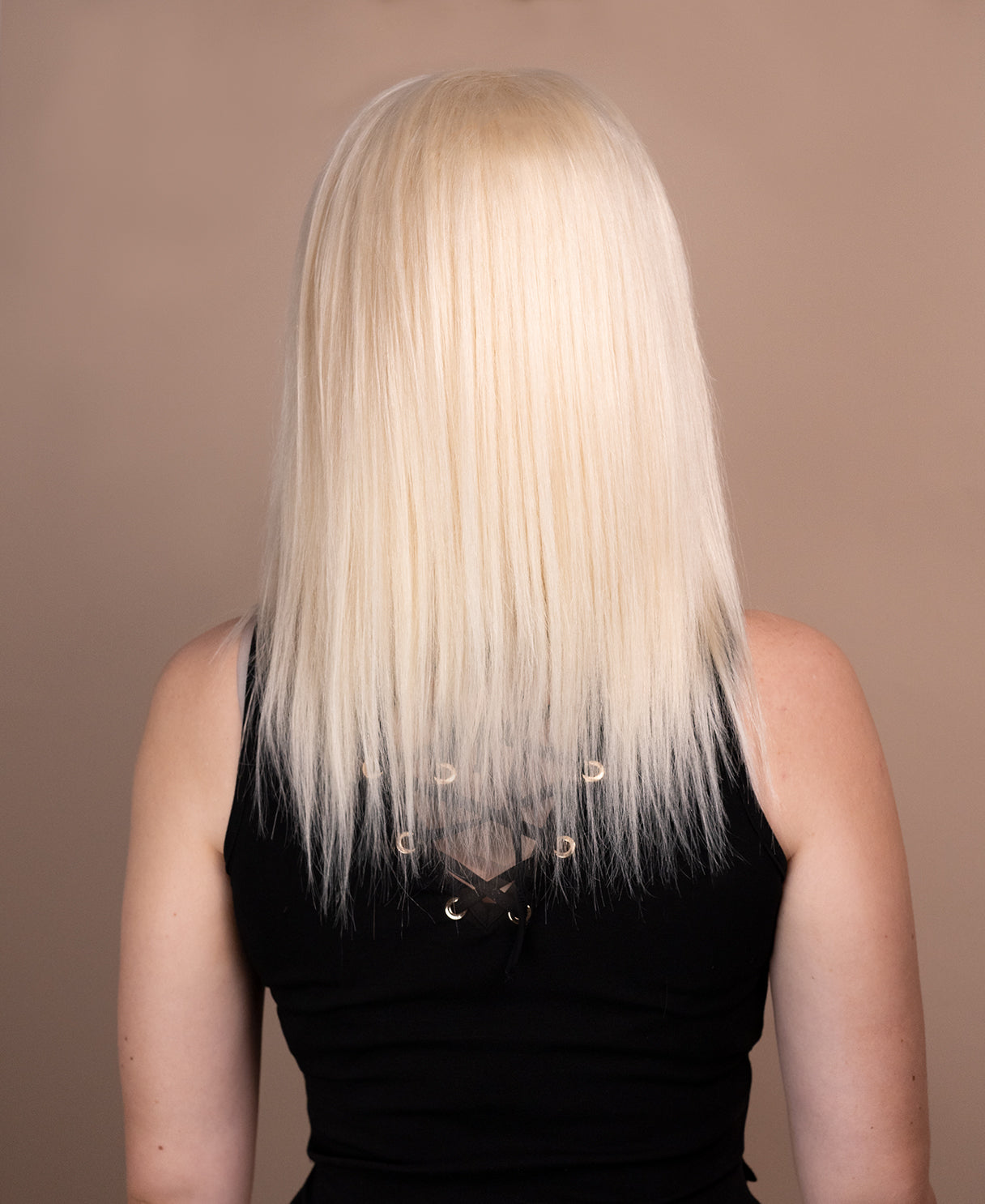 put on & go pre-cut lace human wig - 14" light blonde.