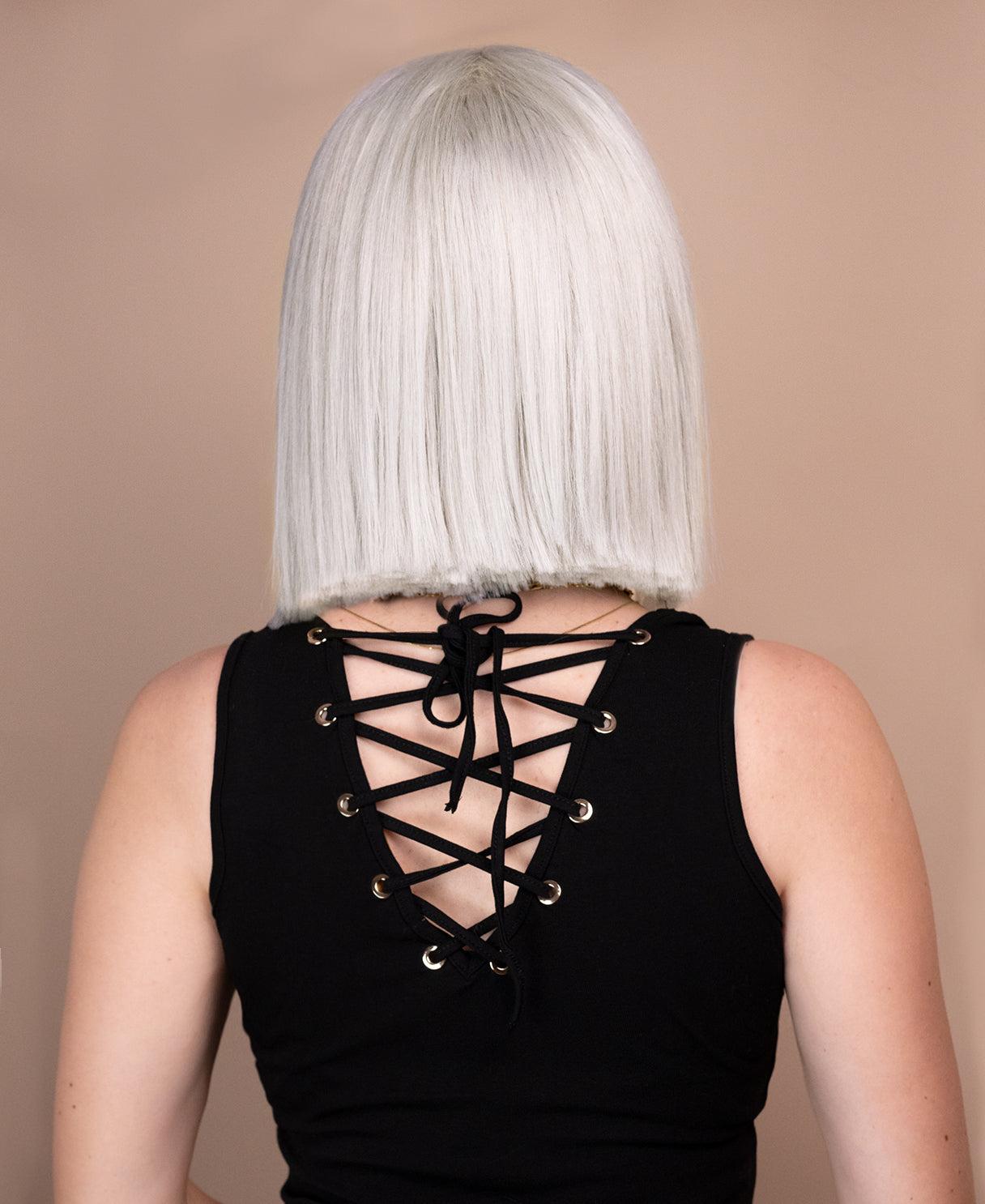 put on & go pre-cut lace human wig - 10" silver grey.