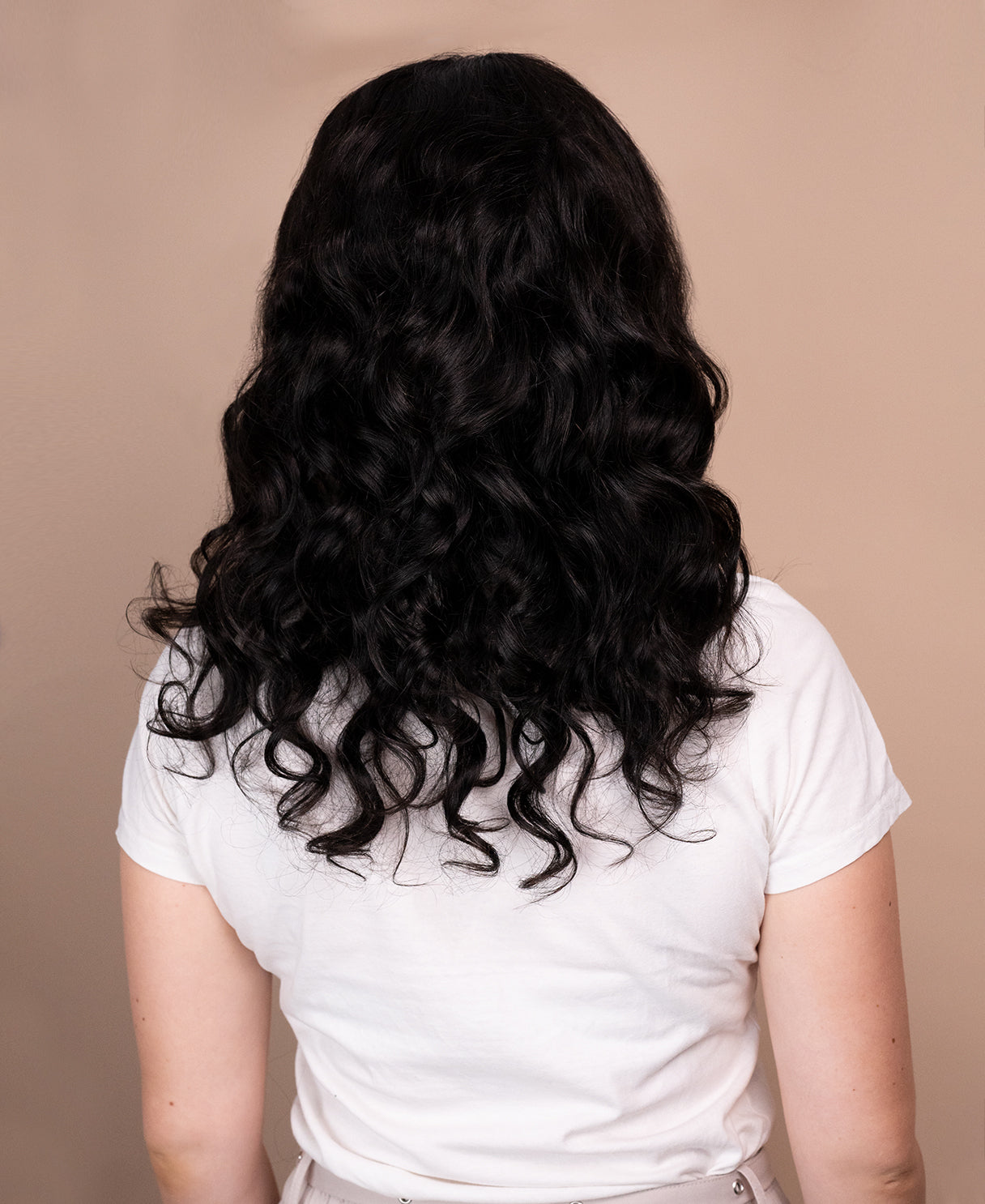 put on & go pre-cut lace curly human wig - 18" natural black.