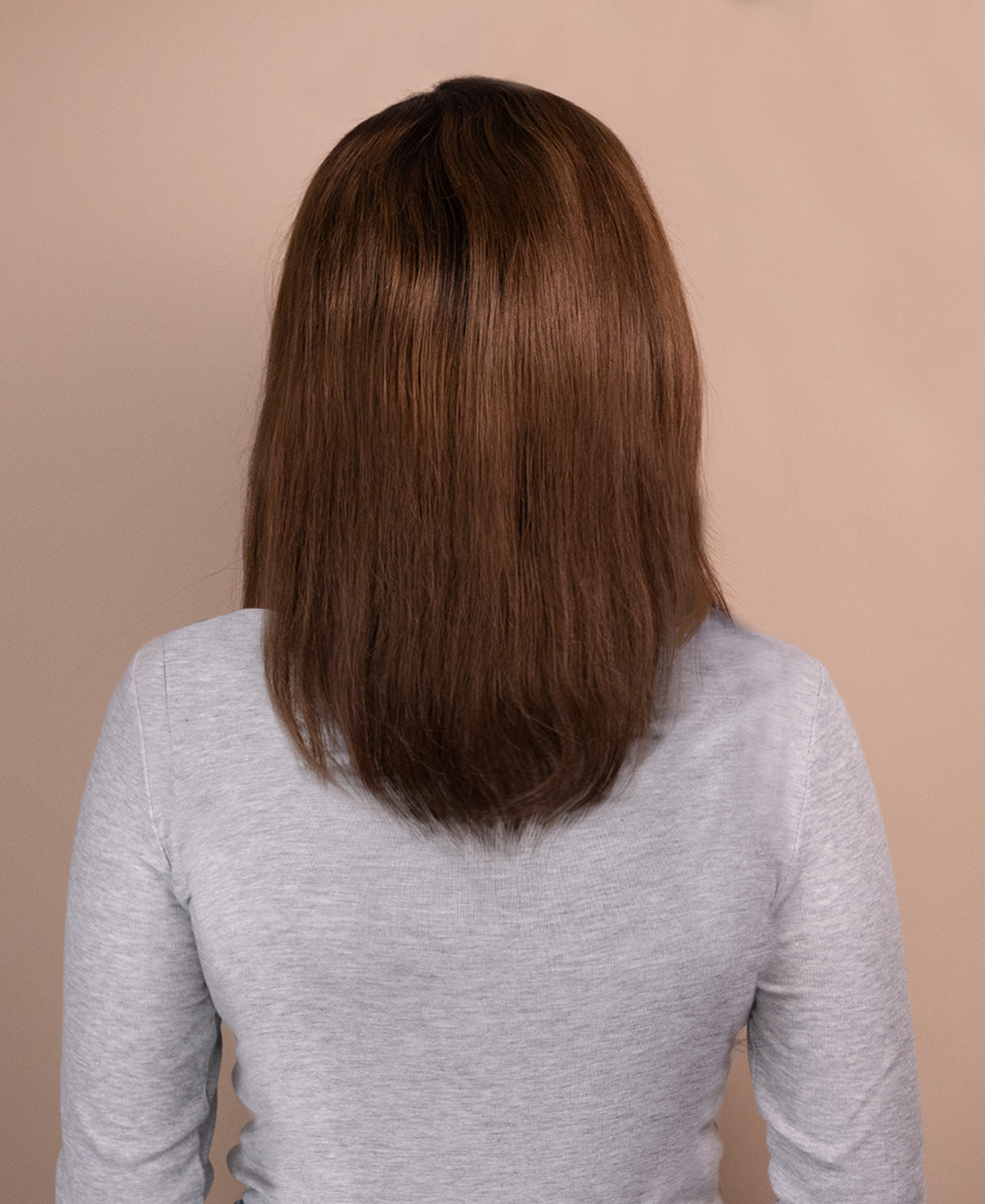 long bob human wig - 12" rooted brown.