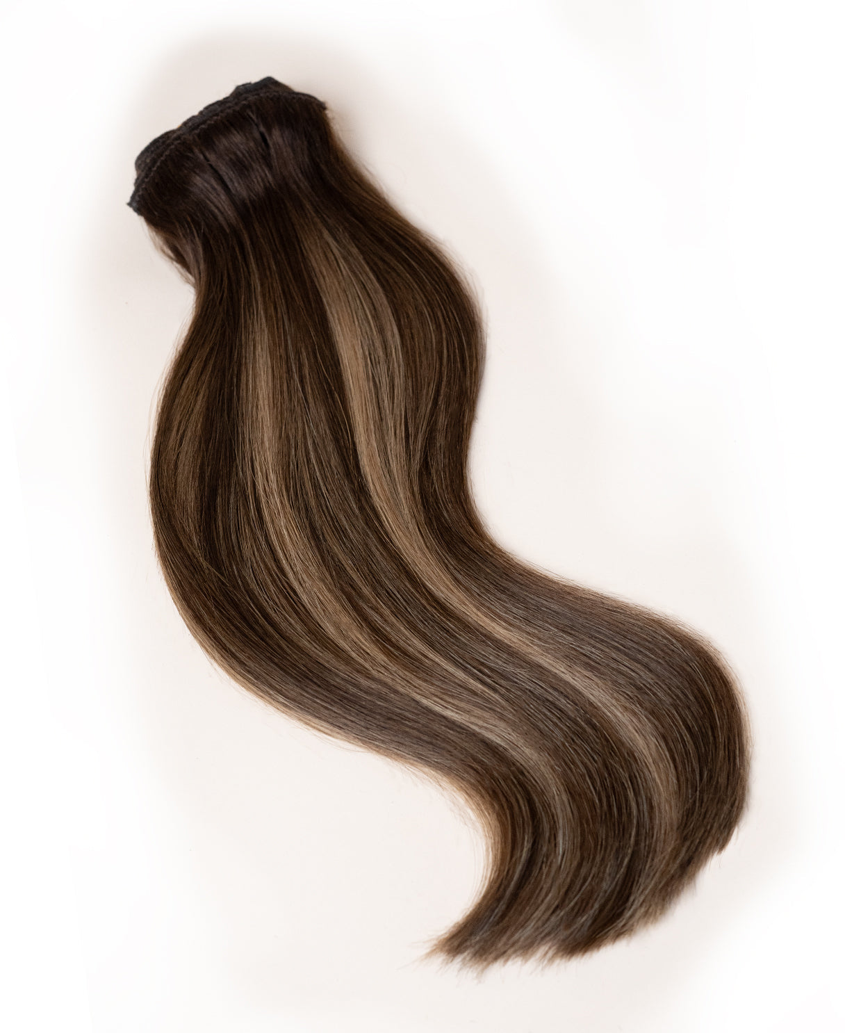 clip-in hair extensions ash brown balayage.