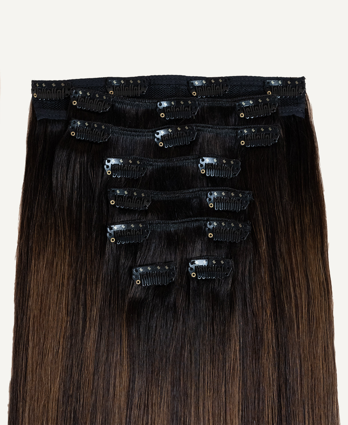 clip-in hair extensions mocha balayage.