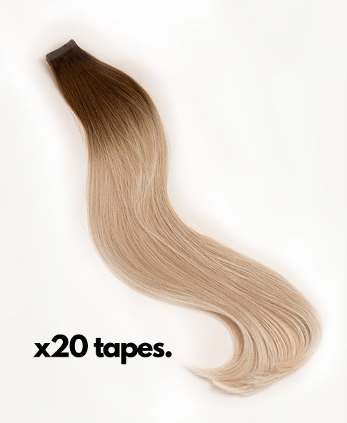 tape-in hair extensions dirty blonde rootmelt.