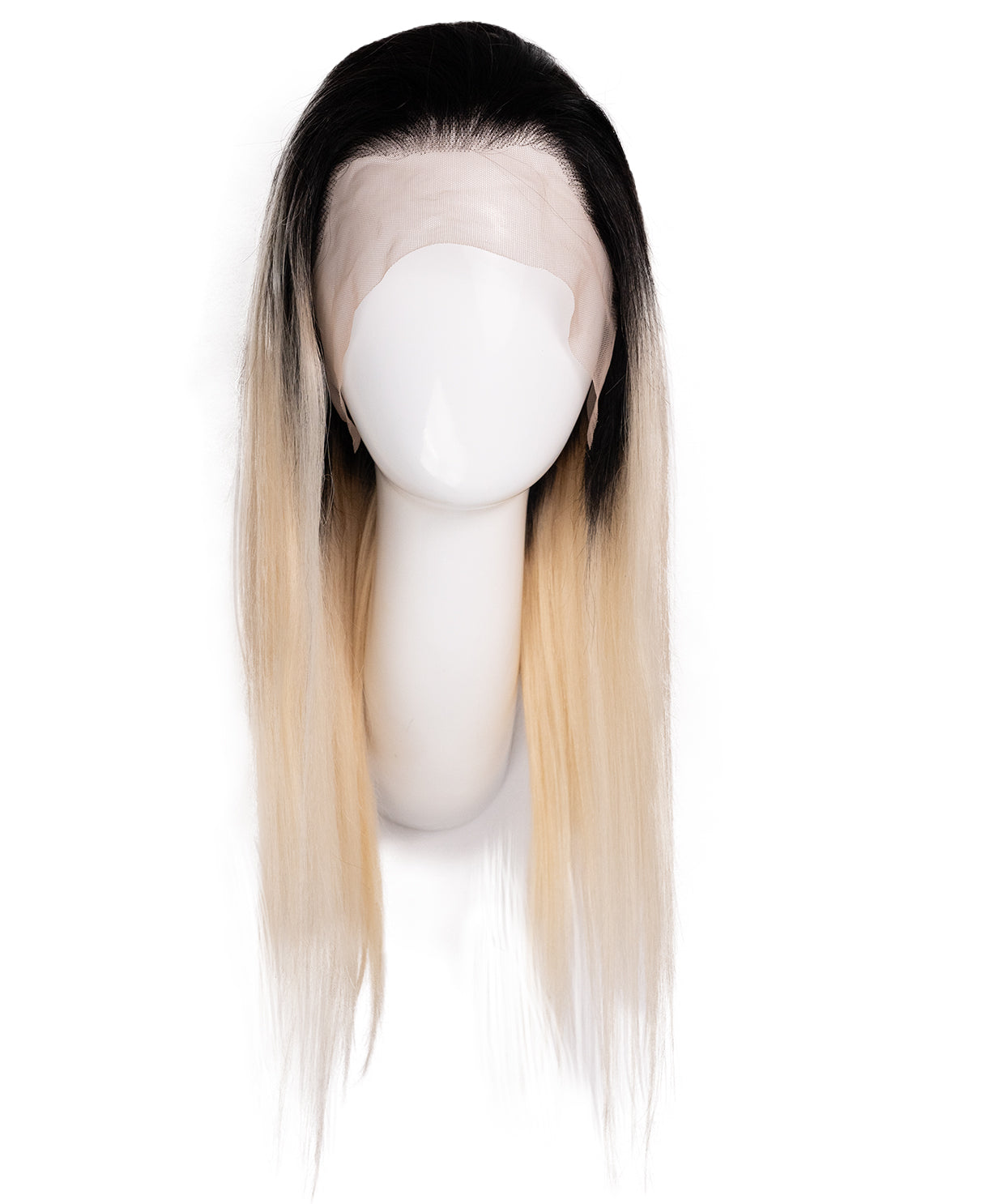 lace front human wig - 16" rooted platinum blonde.