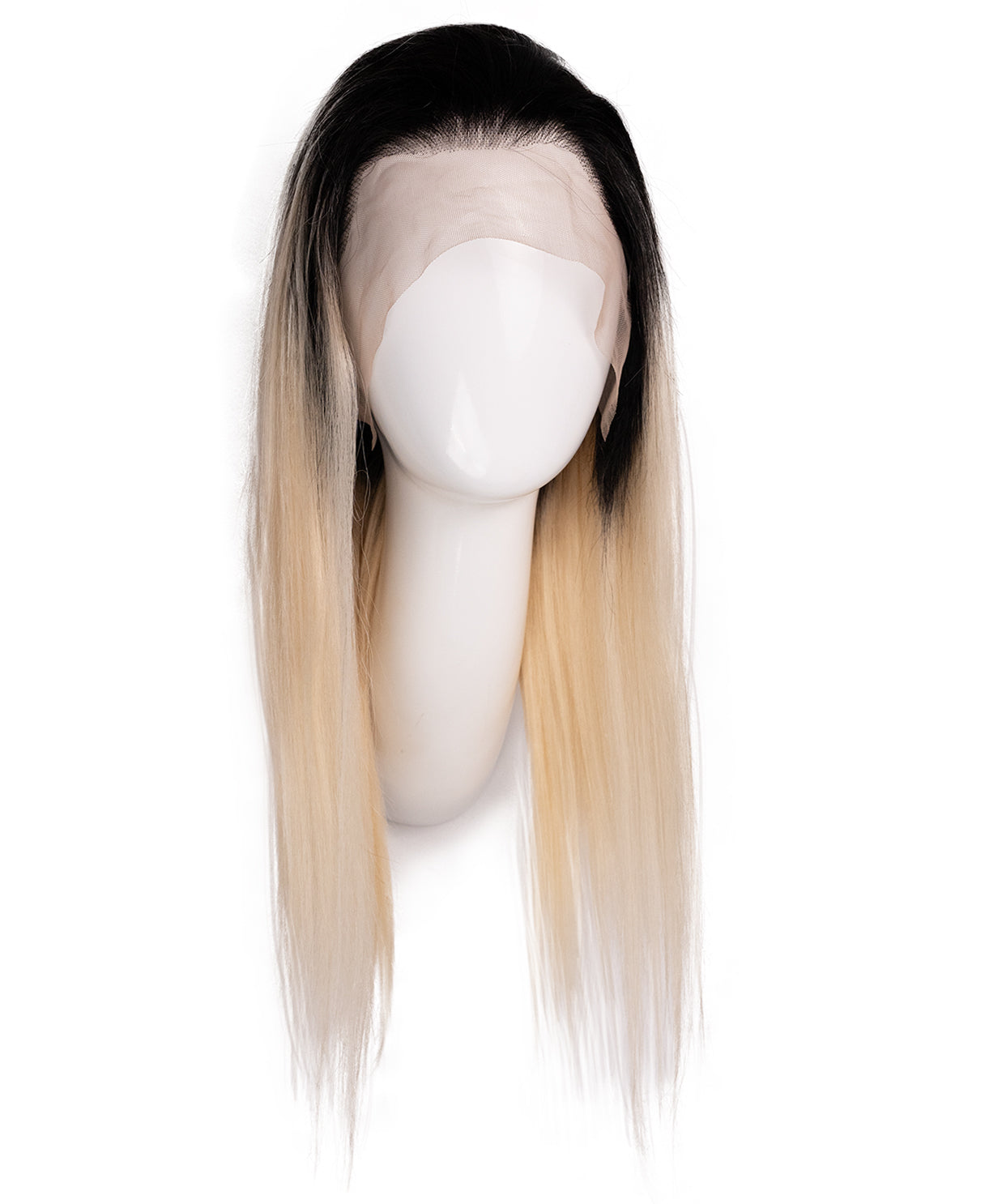 lace front human wig - 16" rooted platinum blonde.