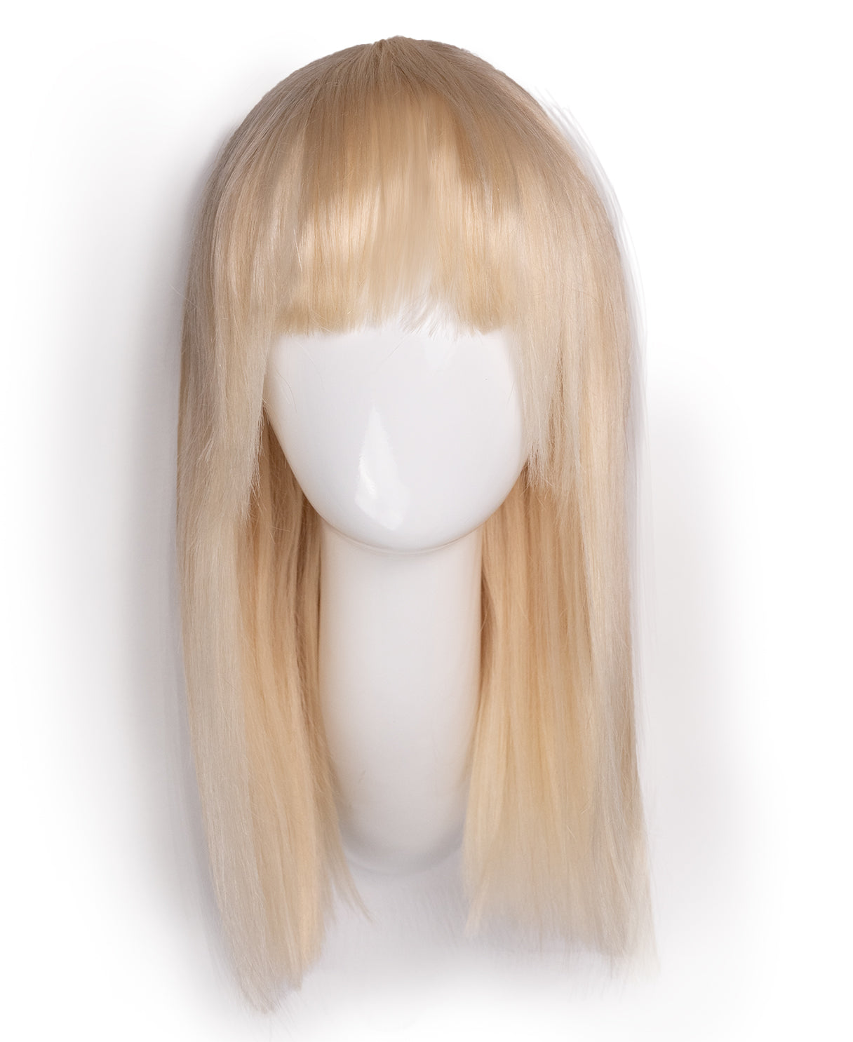 long bob with fringe human wig - 16" platinum blonde.