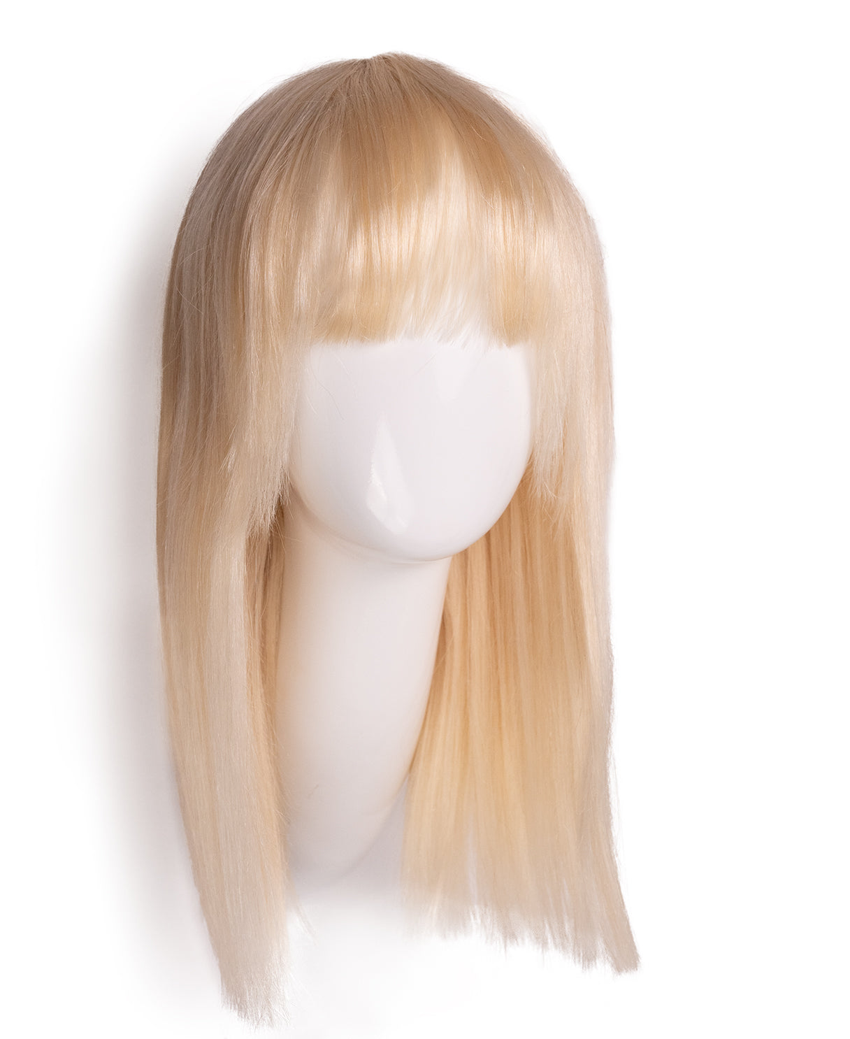 long bob with fringe human wig - 16" platinum blonde.