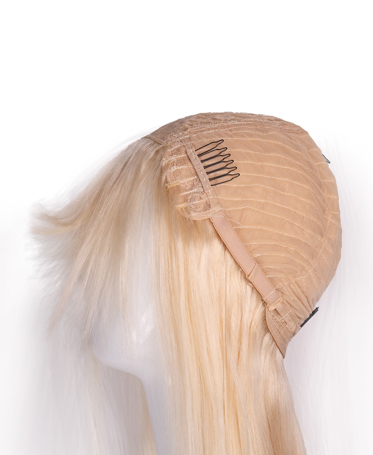 long bob with fringe human wig - 16" platinum blonde.