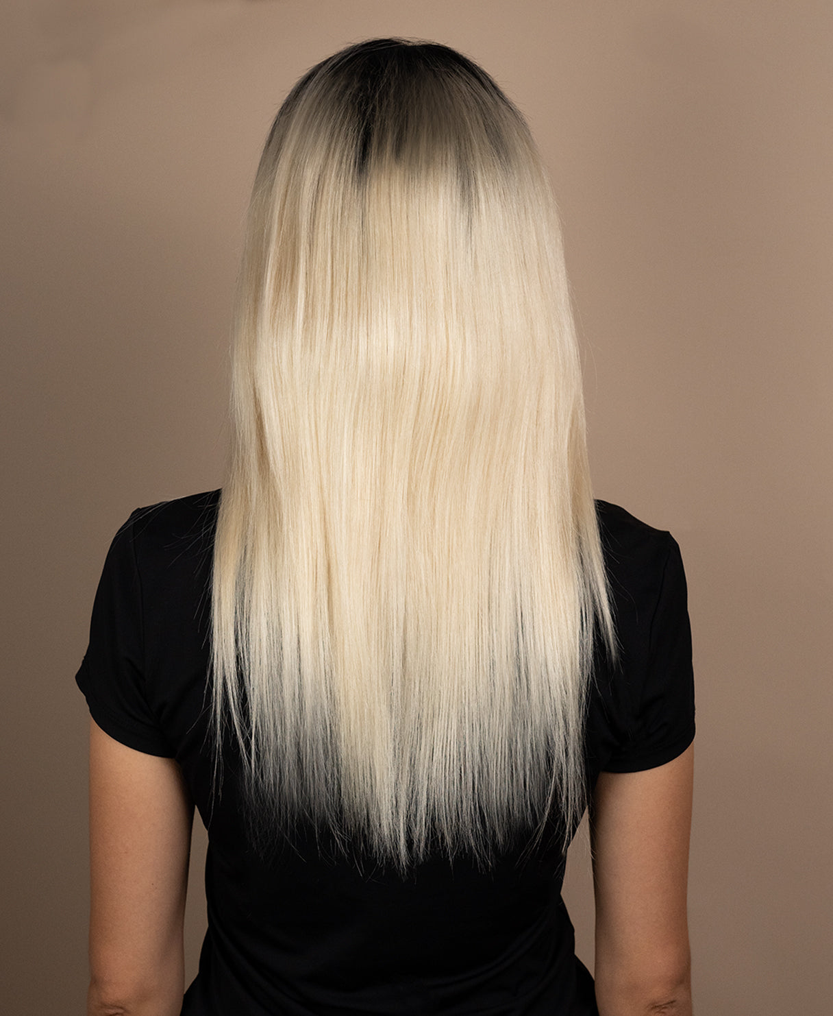 lace front human wig - 16" rooted platinum blonde.