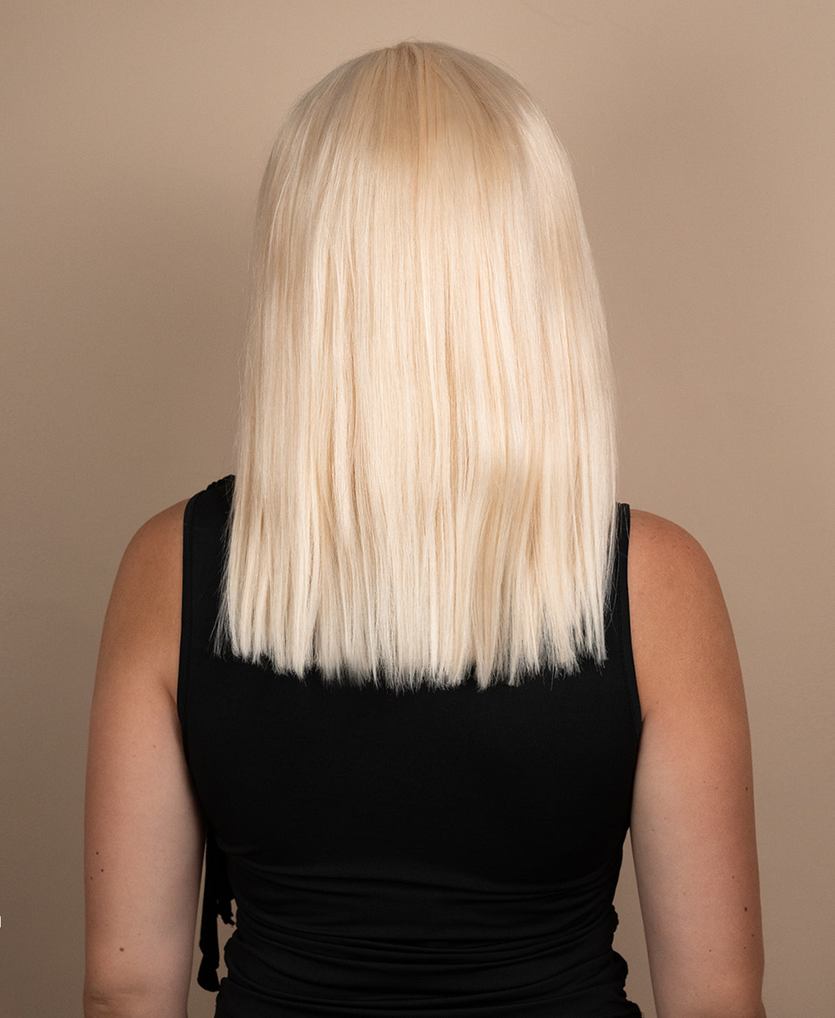 long bob with fringe human wig - 16" platinum blonde.