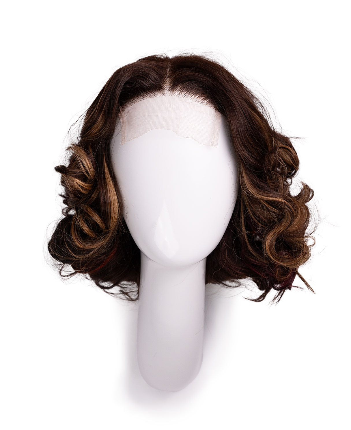 4x4 lace front wig - 10" - brown with colored highlights.