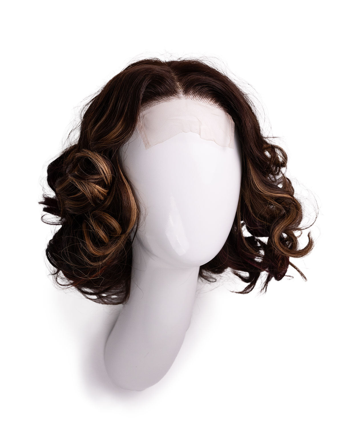 4x4 lace front wig - 10" - brown with colored highlights.