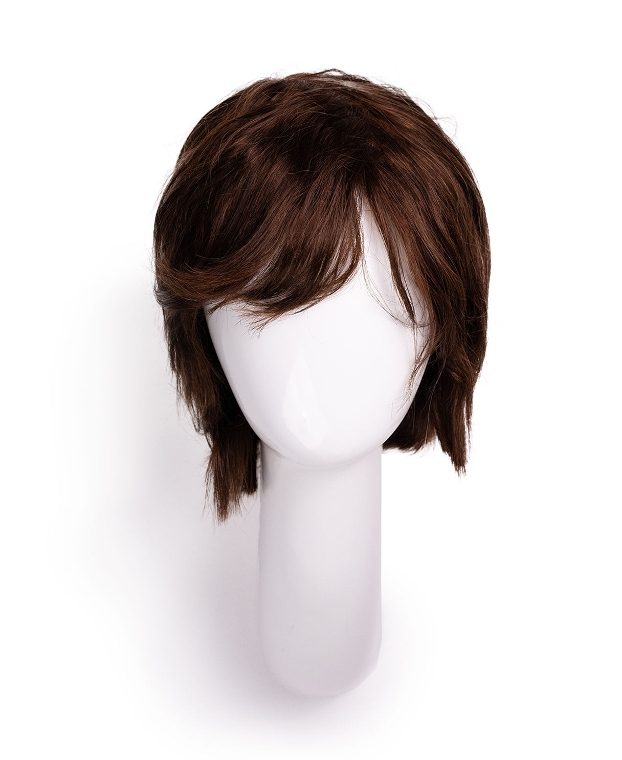 wedge cut with bangs human wig - 8" chocolate brown.