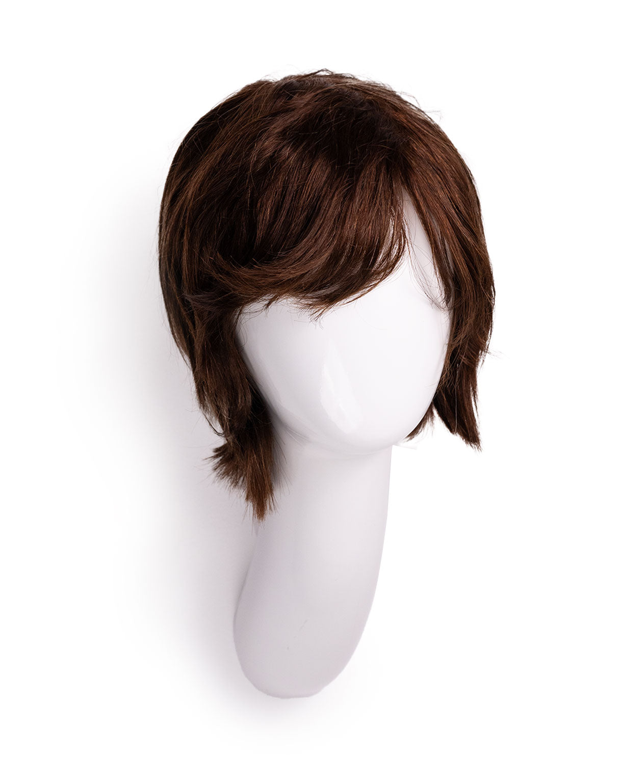 wedge cut with bangs human wig - 8" chocolate brown.