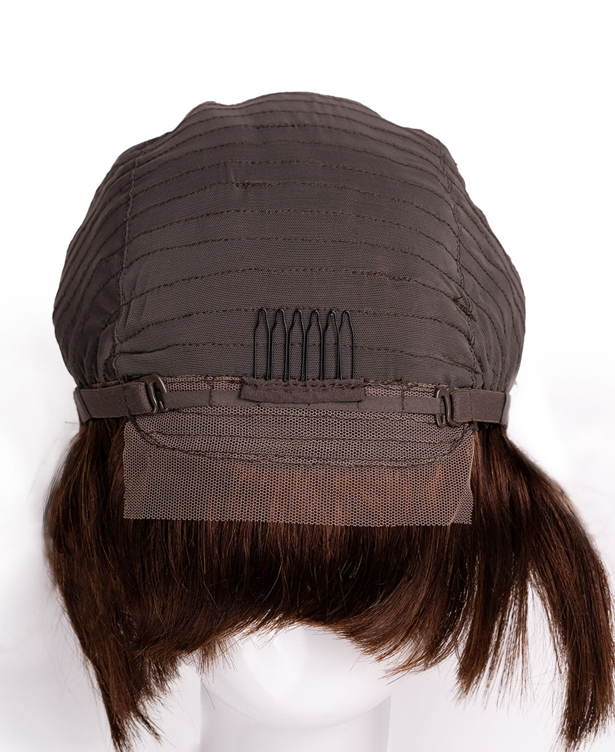 wedge cut with bangs human wig - 8" chocolate brown.