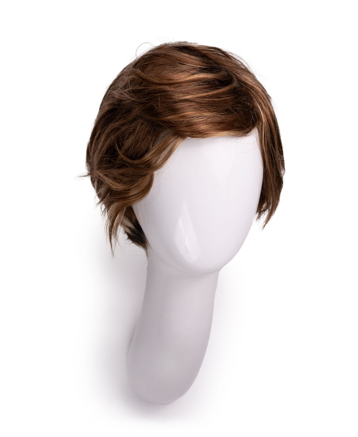 wedge cut human wig - 8" bronzed highlights.
