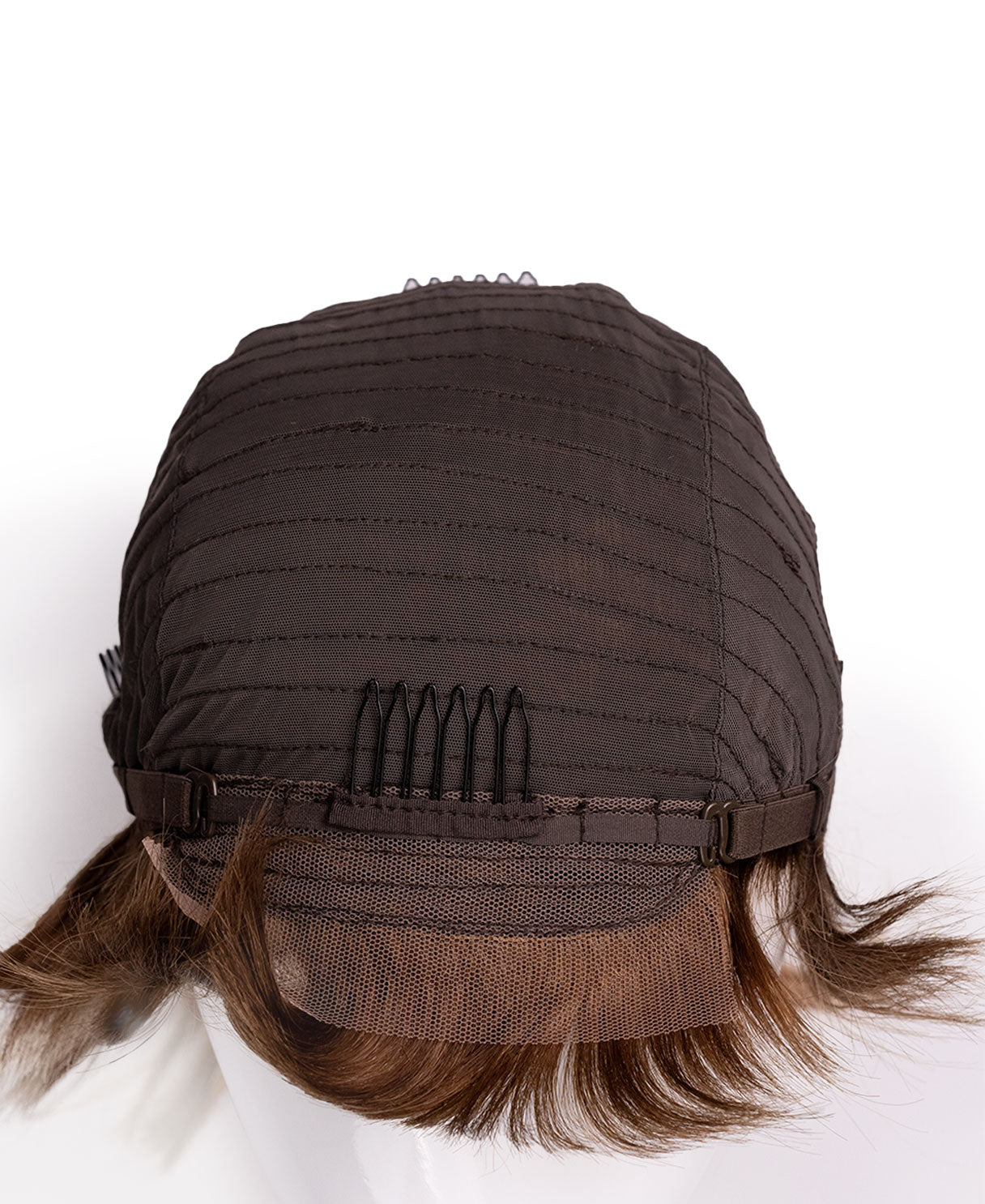 wedge cut human wig - 8" bronzed highlights.