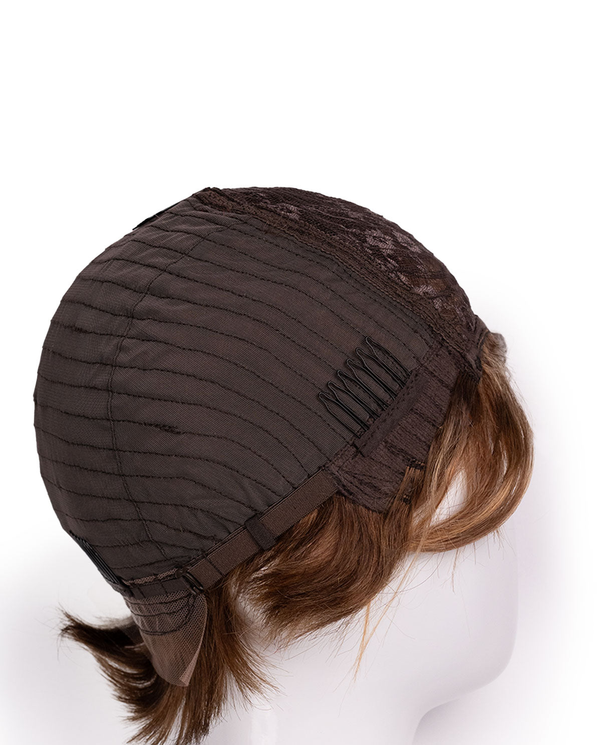 wedge cut human wig - 8" bronzed highlights.