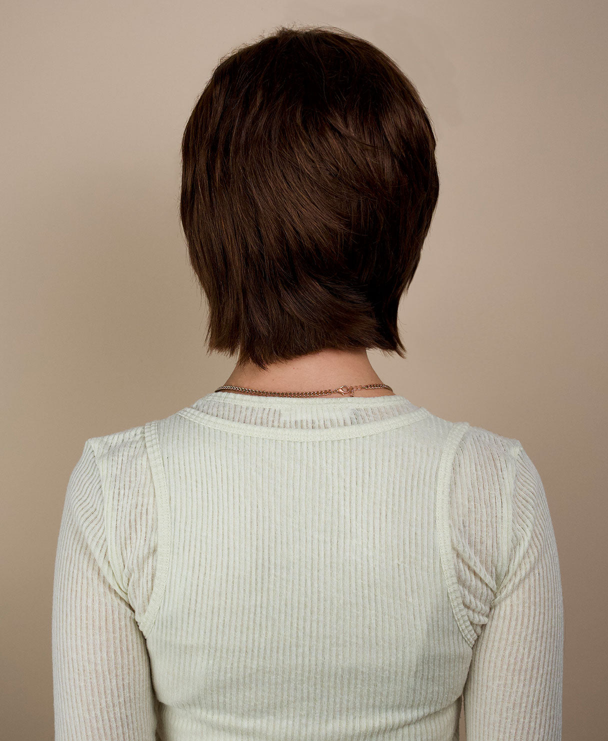 wedge cut with bangs human wig - 8" chocolate brown.