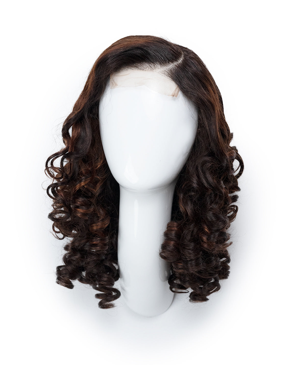 4x4 lace front human wig - 18" 3a curly brown highlights.
