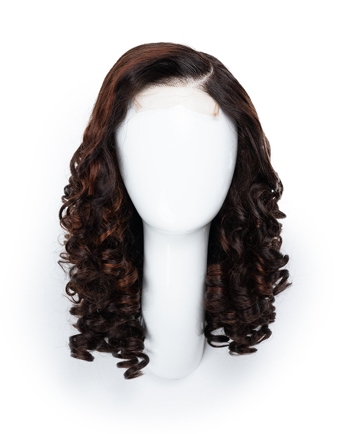 4x4 lace front human wig - 18" 3a curly brown highlights.