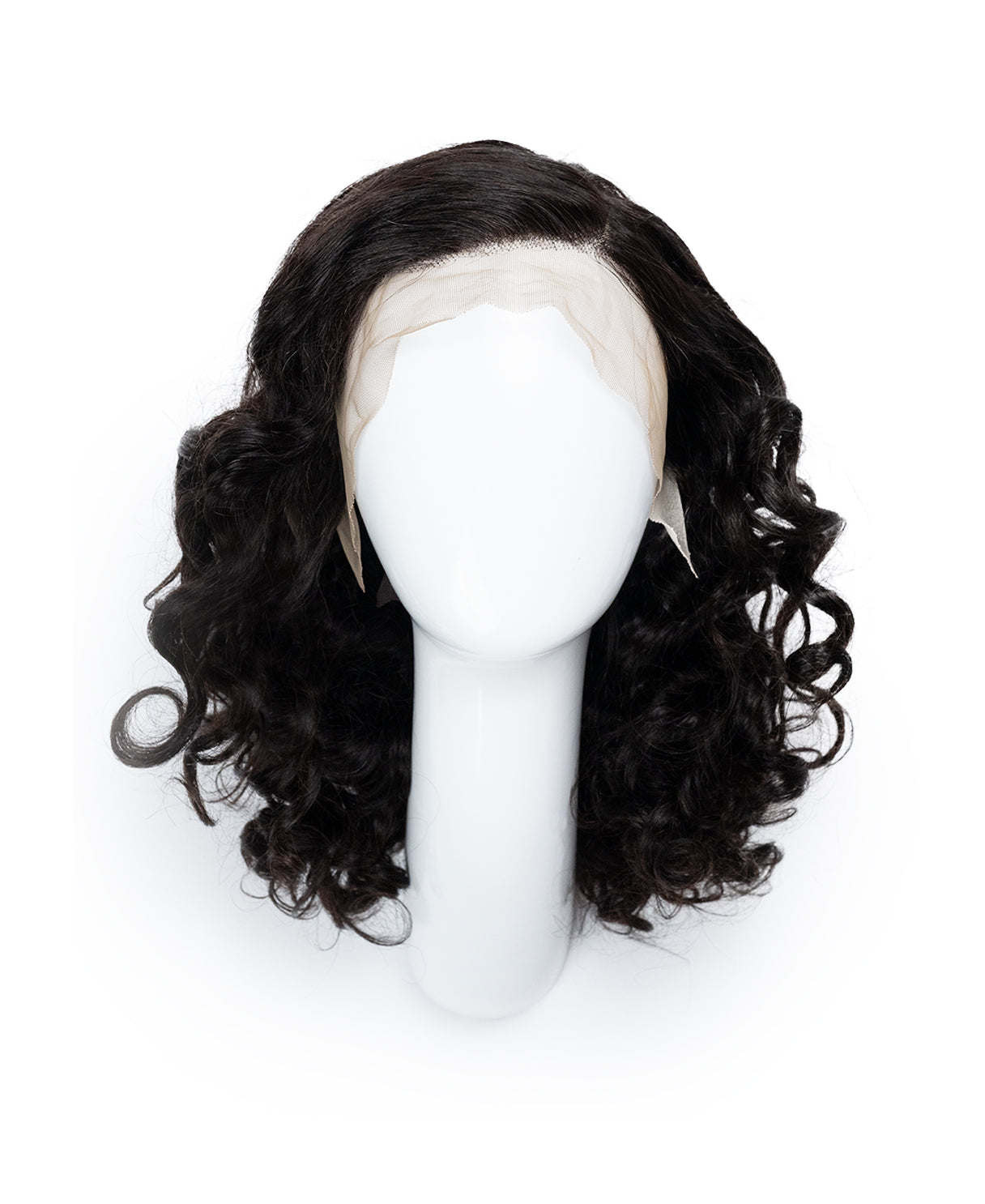 lace front human wig - 16" 3a bouncy curls natural black.