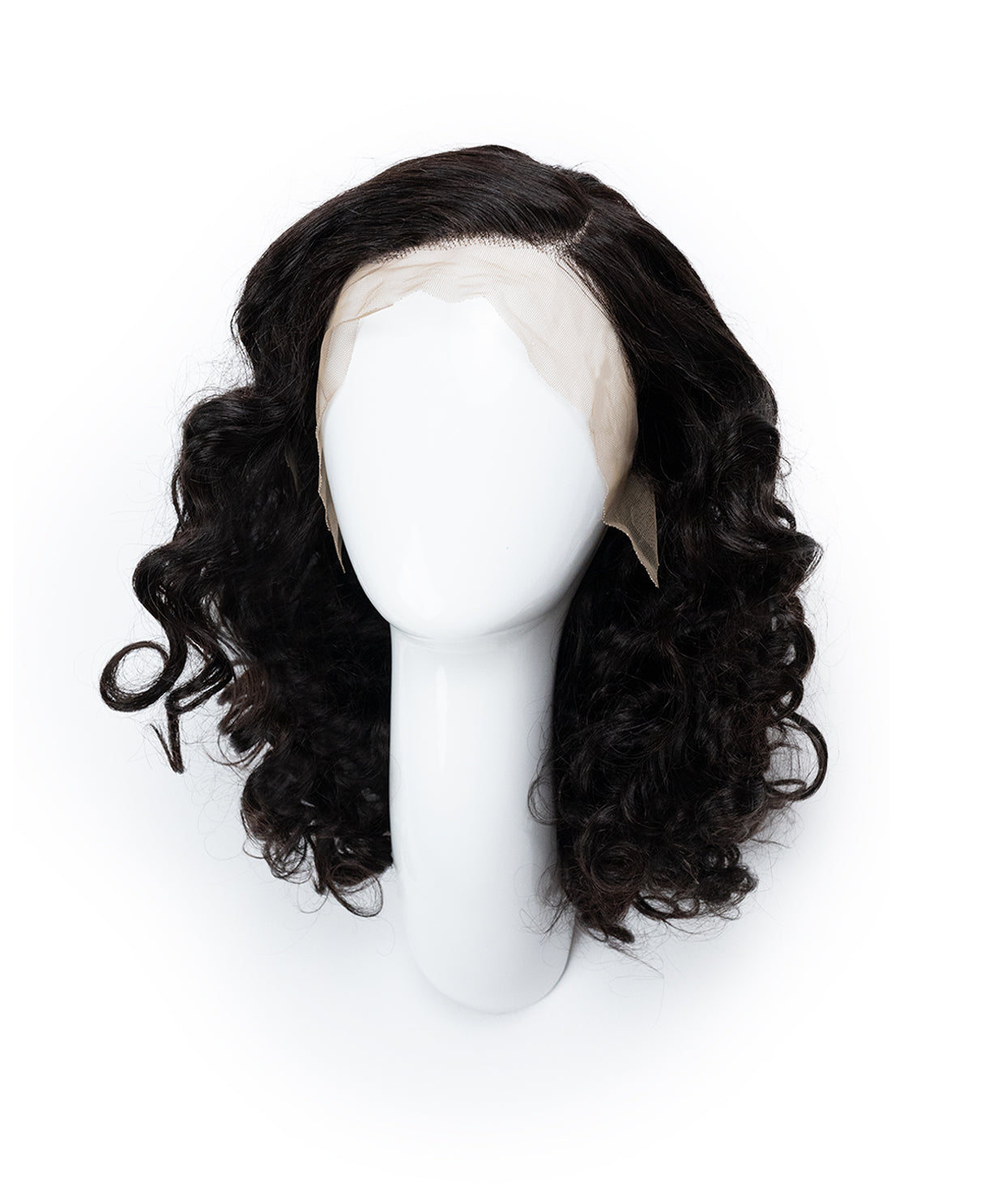 lace front human wig - 16" 3a bouncy curls natural black.