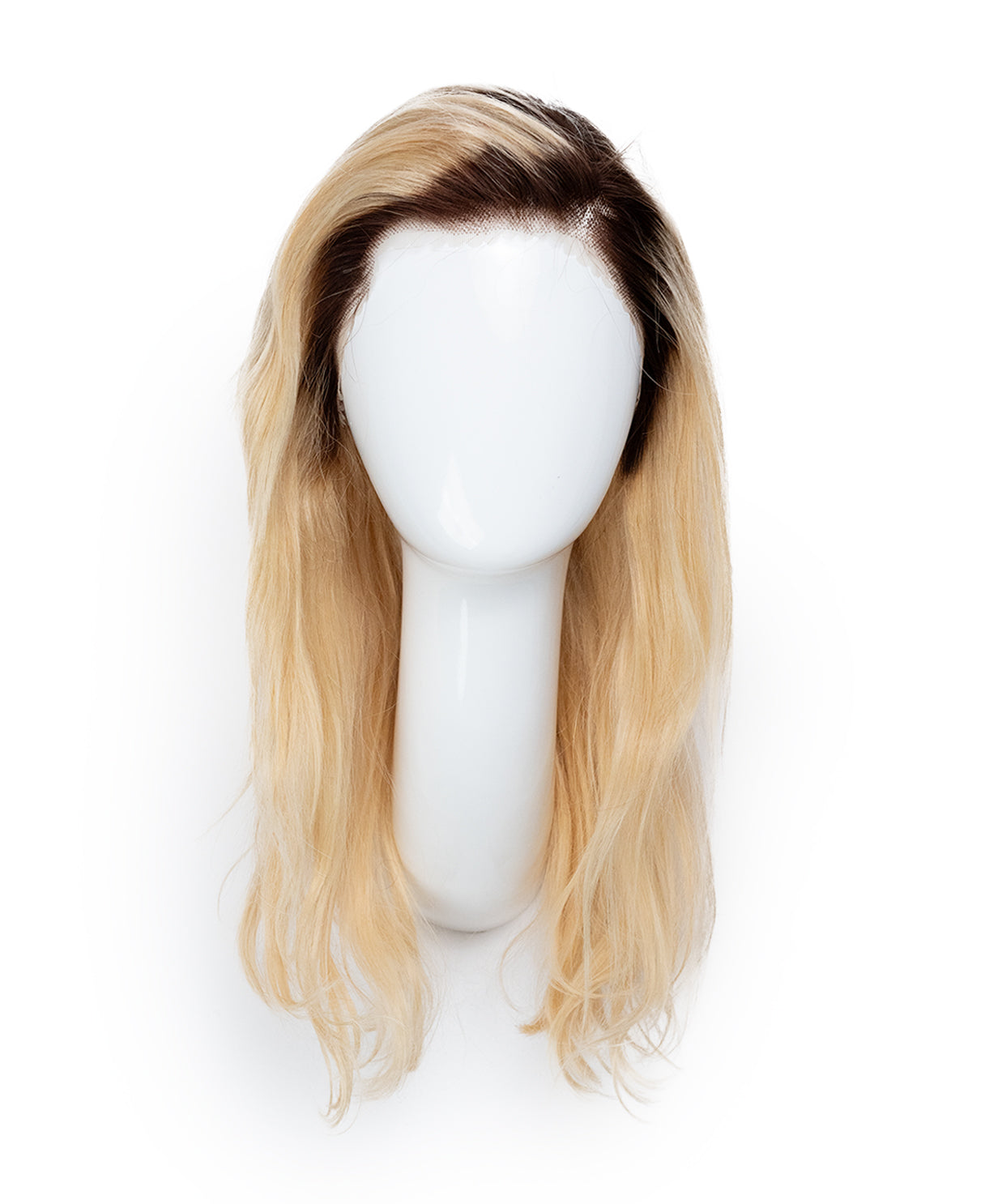 put on & go human wig - 20" rooted blonde.