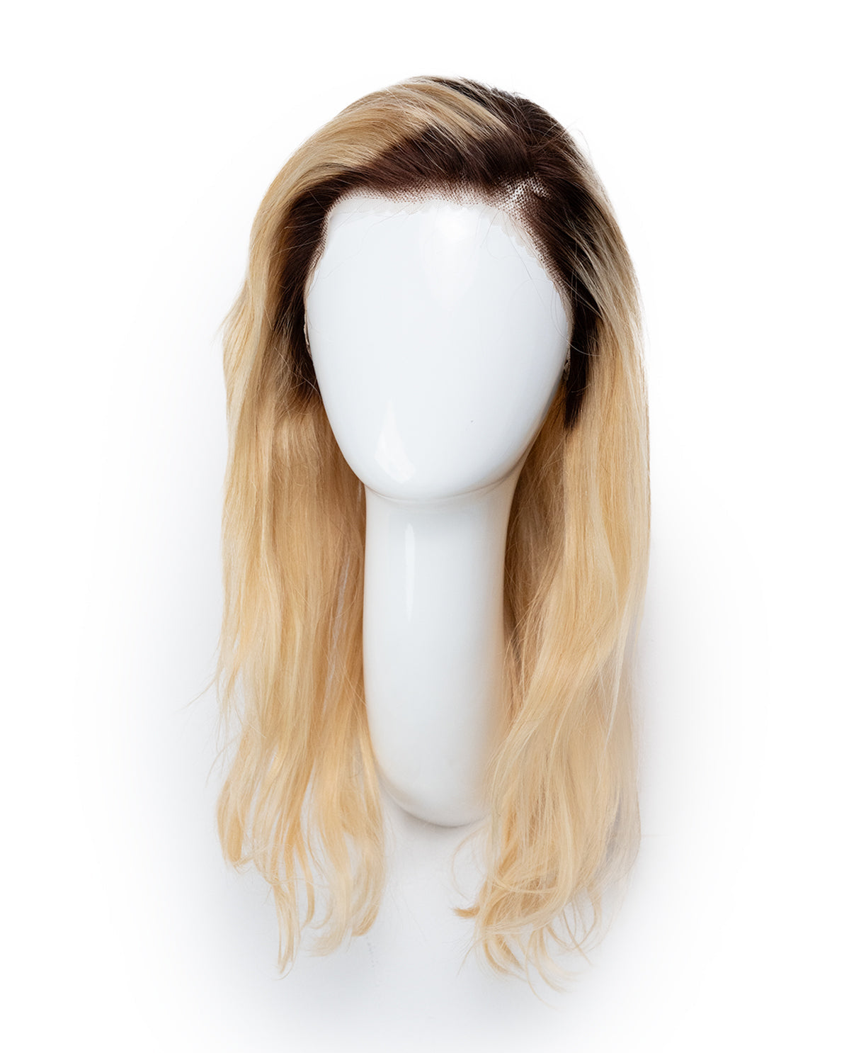 put on & go human wig - 20" rooted blonde.
