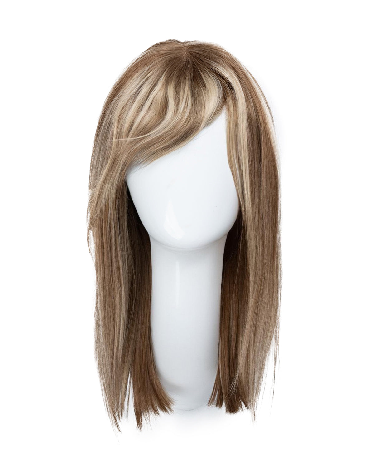 long bob with fringe human wig - 16" blonde highlights.