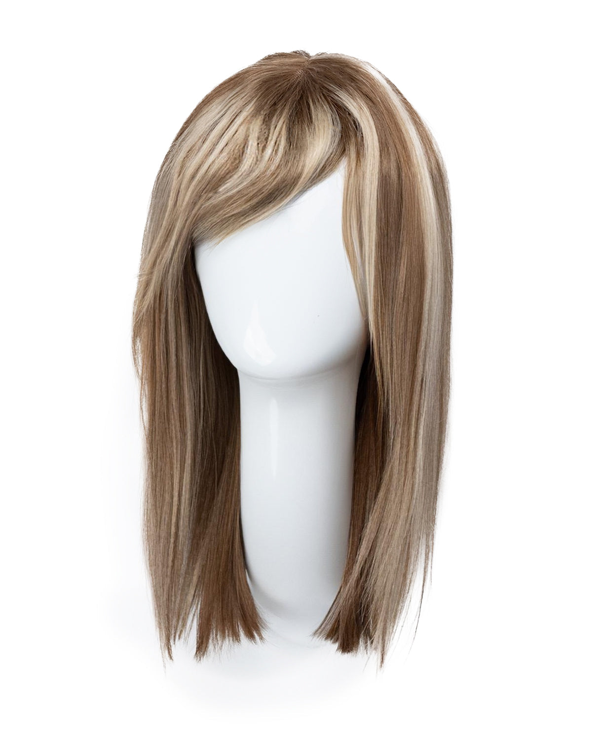 long bob with fringe human wig - 16" blonde highlights.