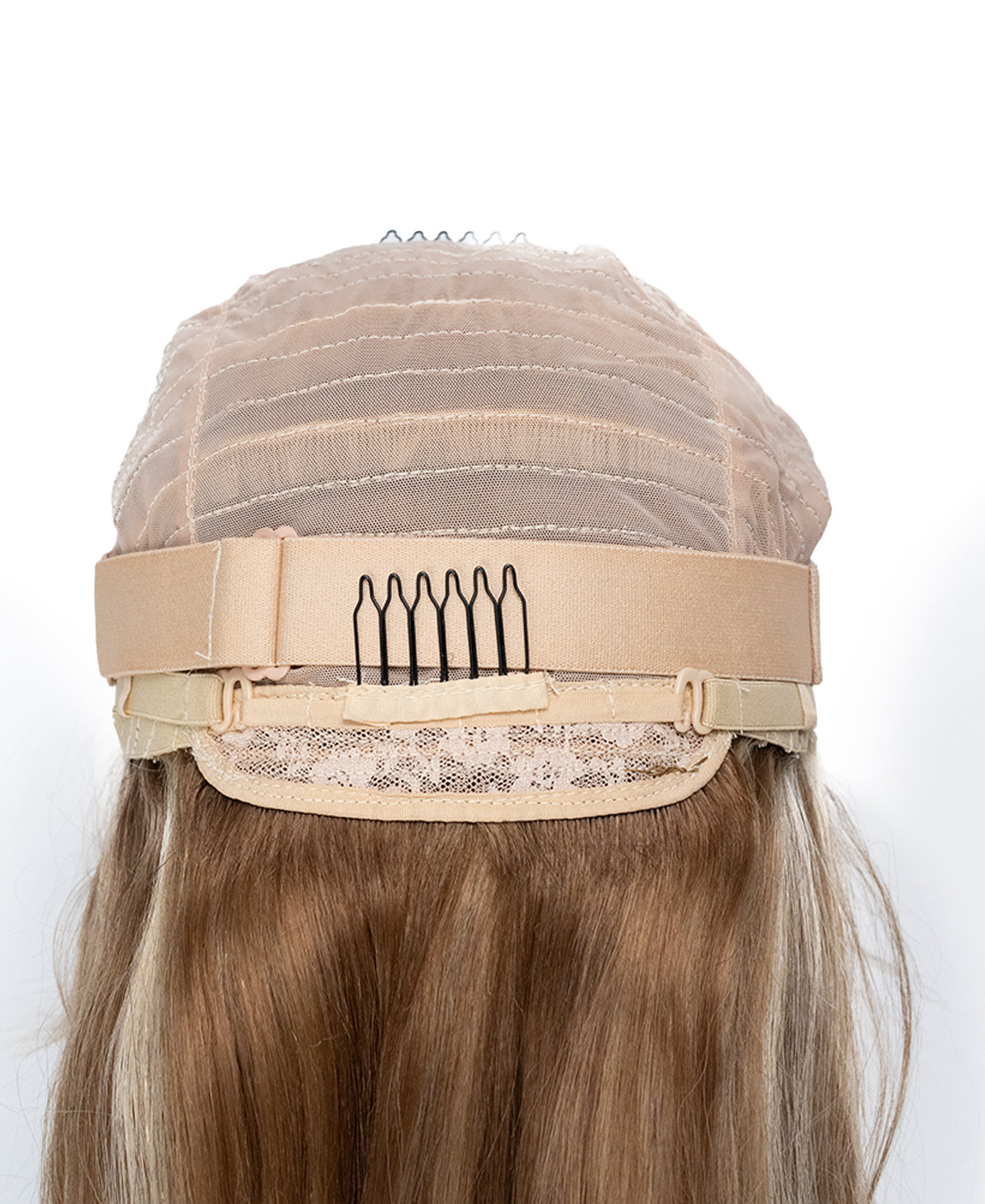 long bob with fringe human wig - 16" blonde highlights.