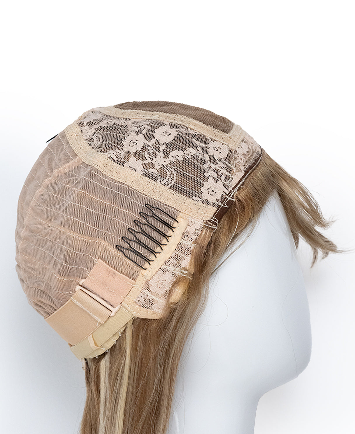 long bob with fringe human wig - 16" blonde highlights.