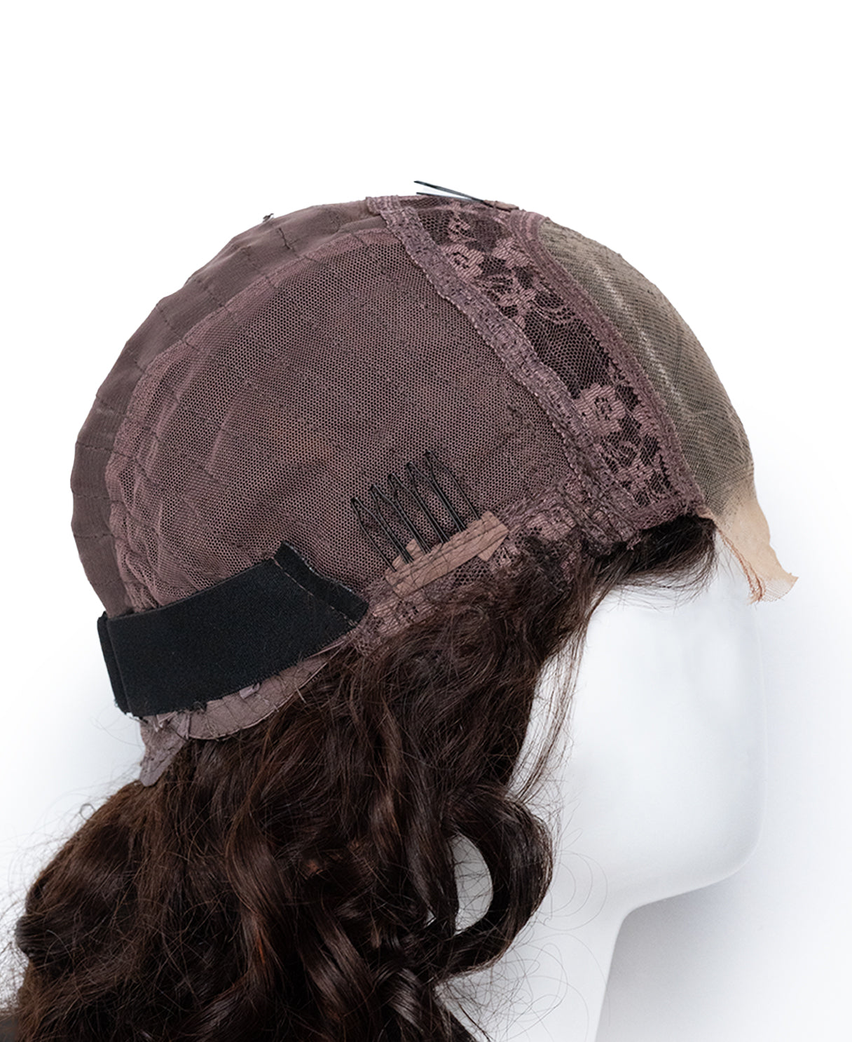 4x4 lace front human wig - 18" 3a curly brown highlights.