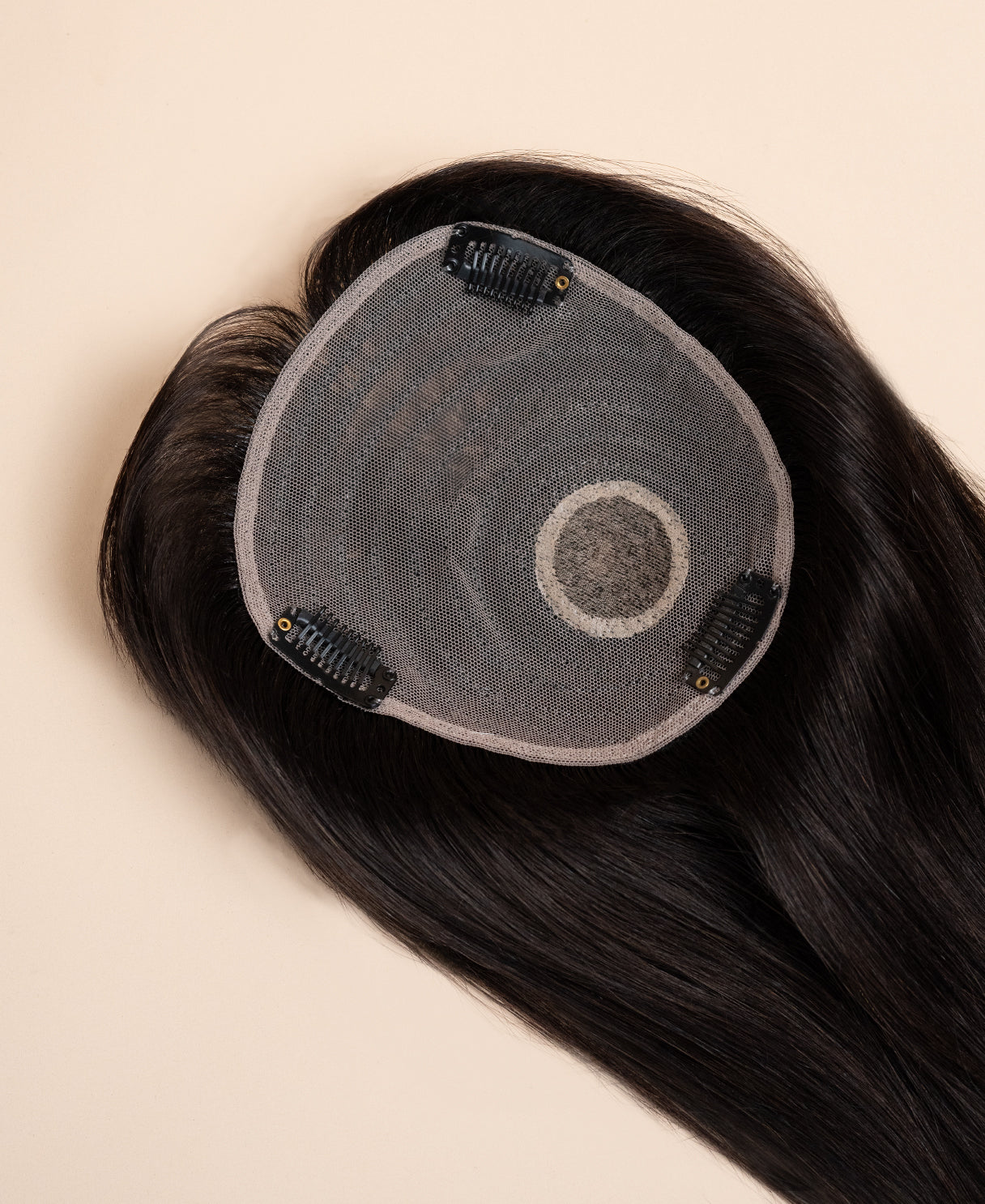 hair topper with bangs 12" dark brown.