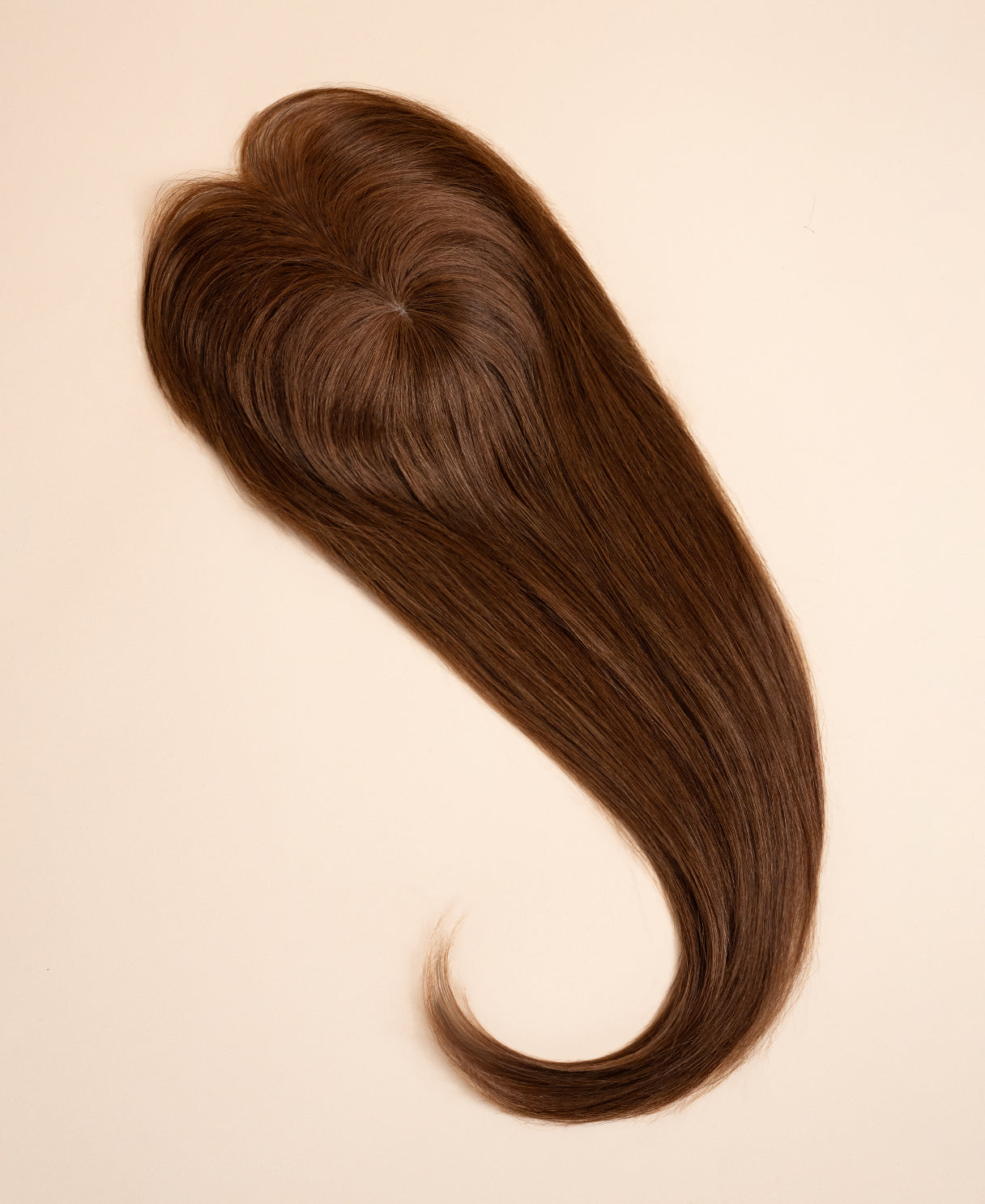 hair topper with bangs 12" medium brown.