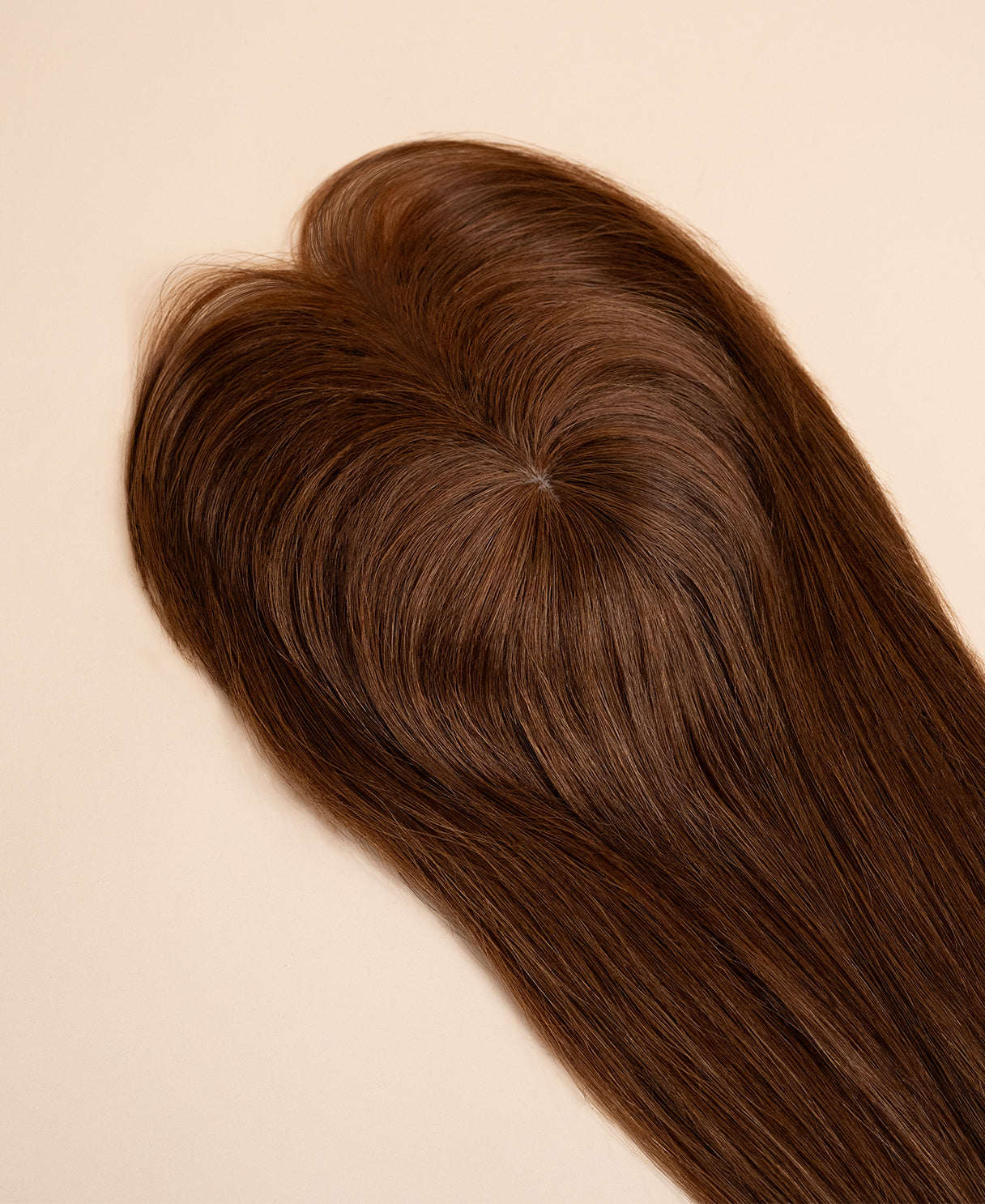 hair topper with bangs 12" medium brown.