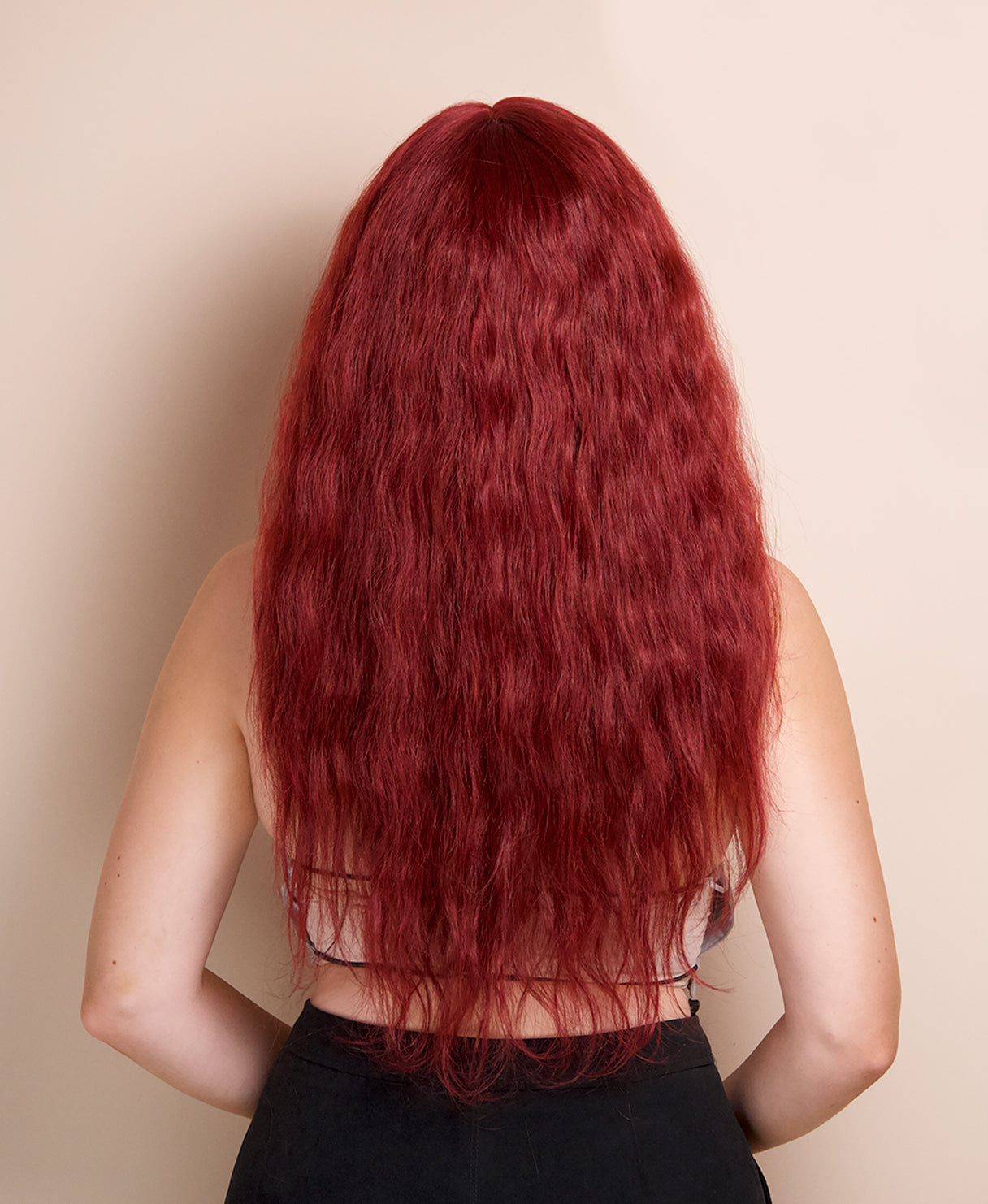 vegan fiber heatless wave wig - 24" hot red.