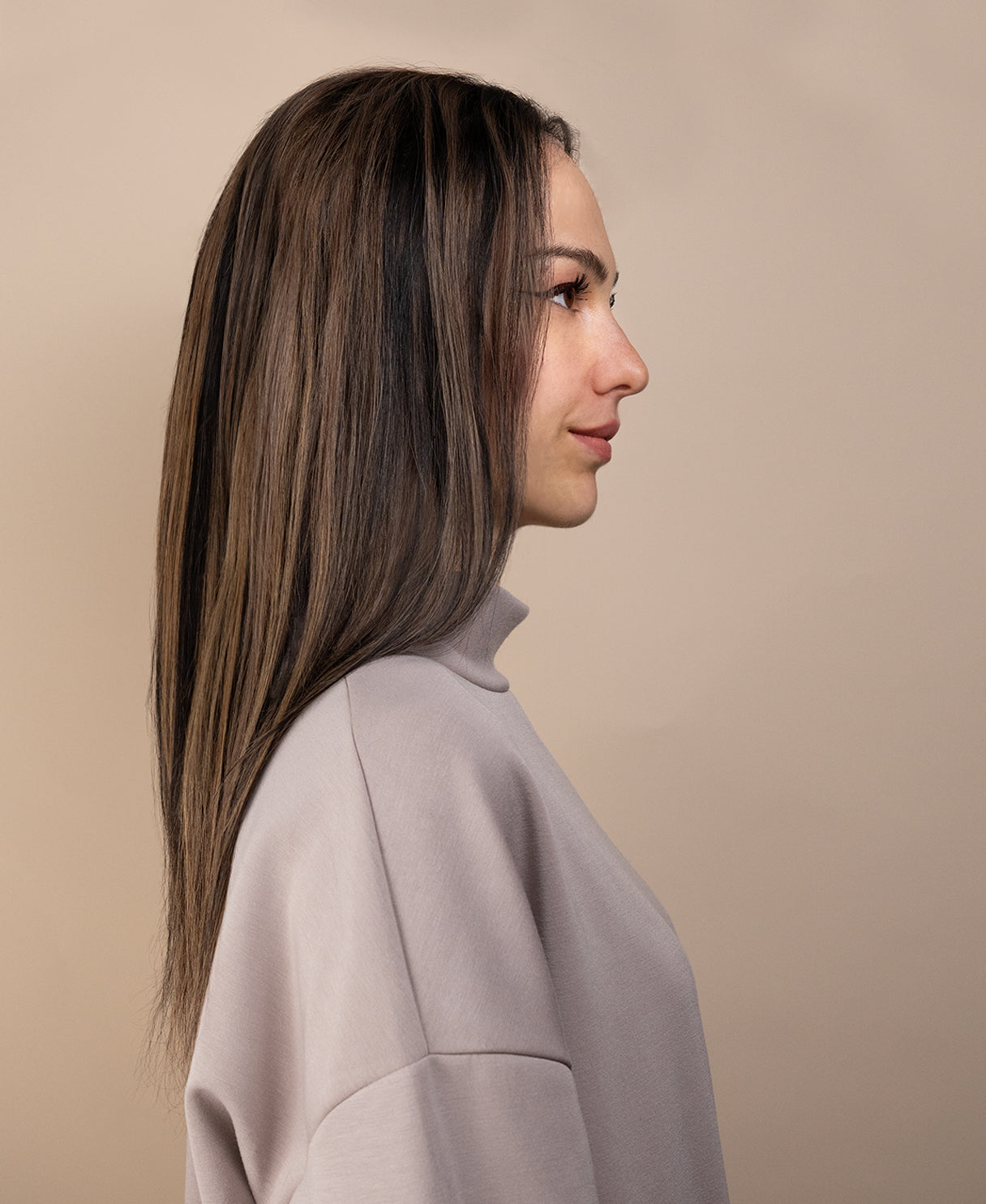 full lace human wig - 14" dark highlights.