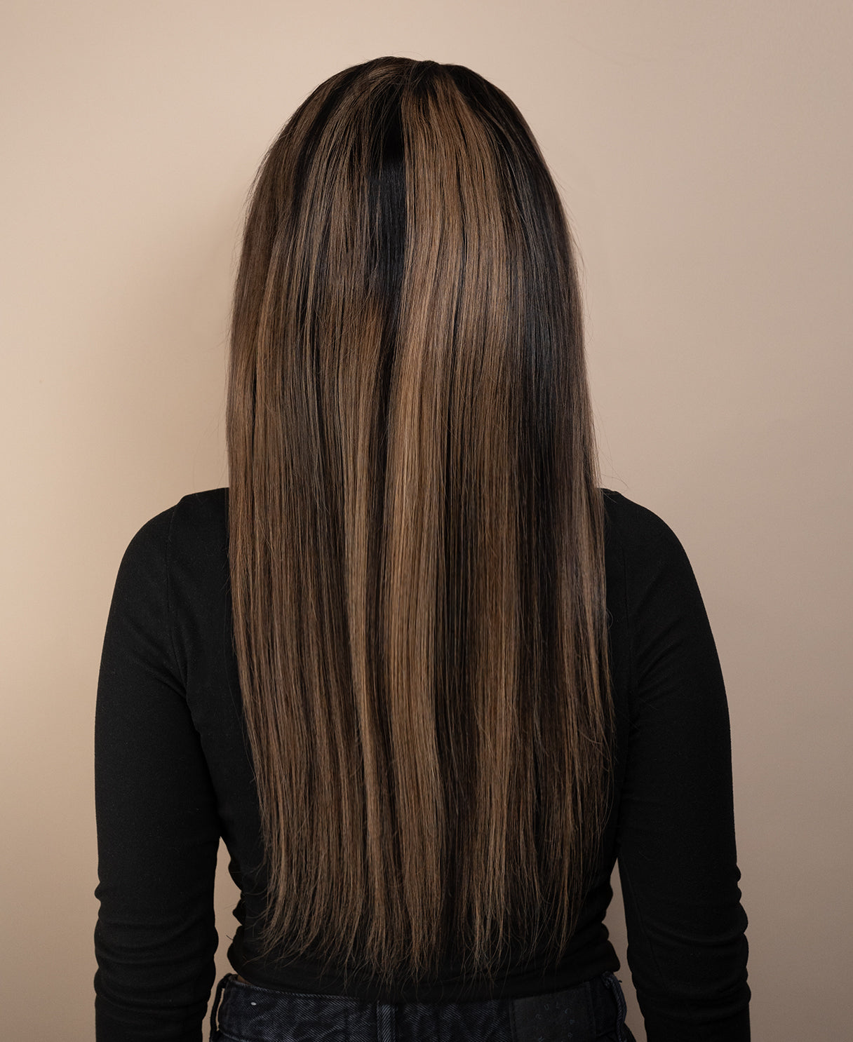 full lace human wig - 22" dark highlights.